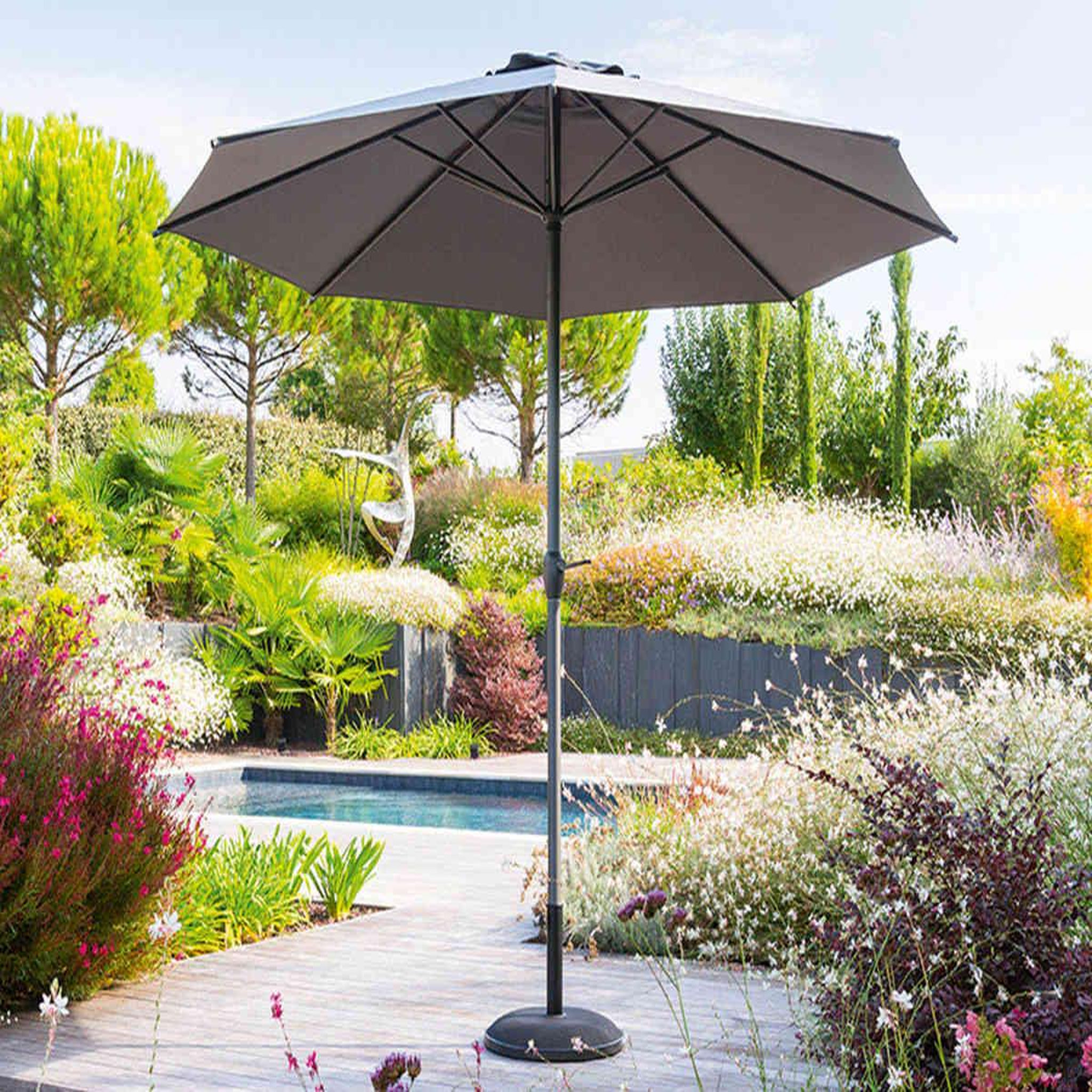 HESPERIDE Parasol droit rond Loompa Ardoise - 3 m - Hespéride