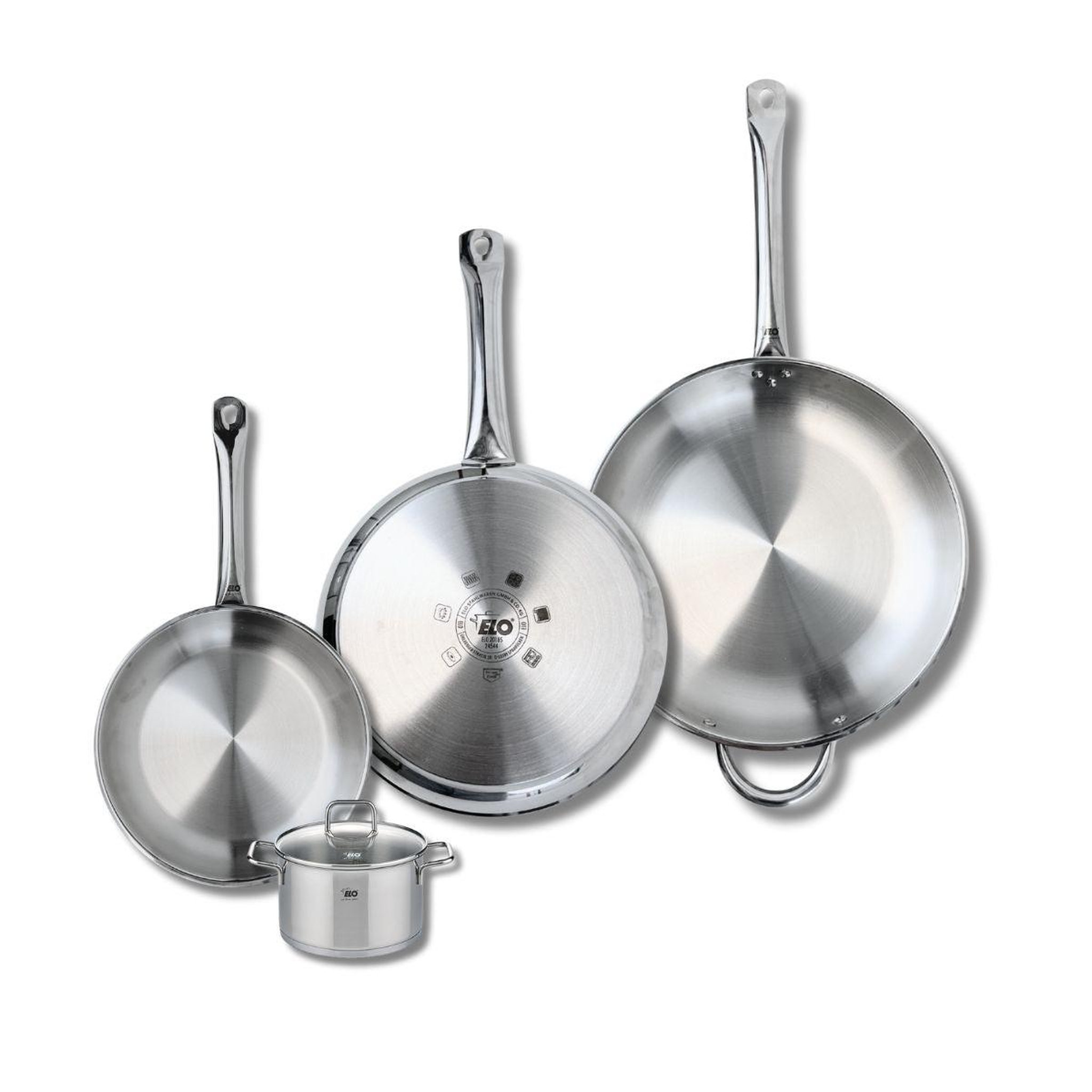 ELO Ensemble de 3 poêles de cuisson 24, 28 et 32 cm et 1 faitout 12 cm elo profi citrin