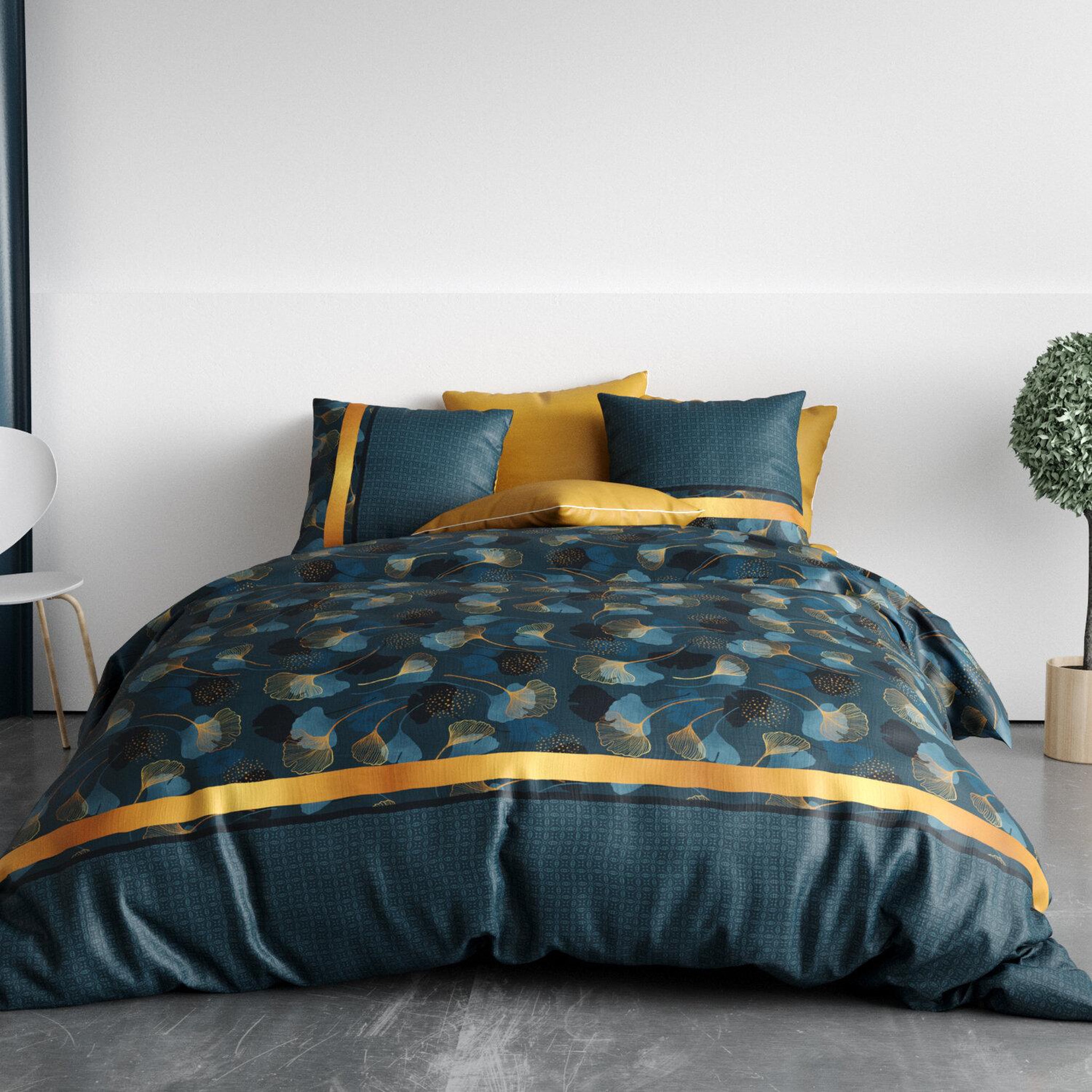 Voir la diapositive 2 : ATELIER DU COTON Parure housse de couette 100% coton 57fils ginko