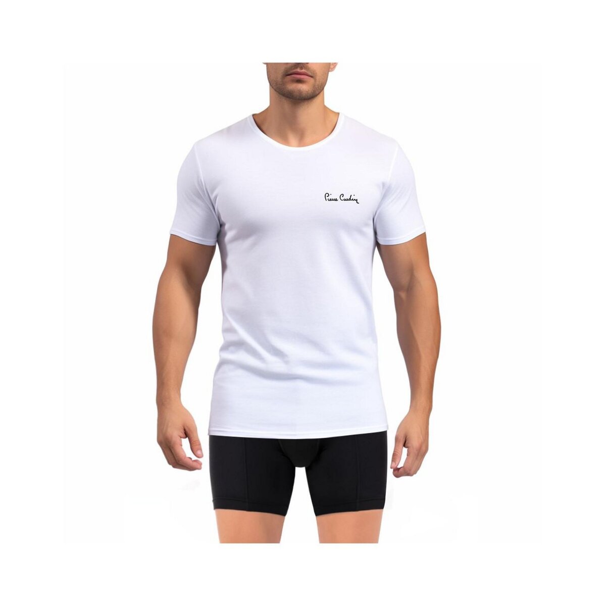 PIERRE CARDIN T-shirt homme en col rond avec broderie signature sur la poitrine
