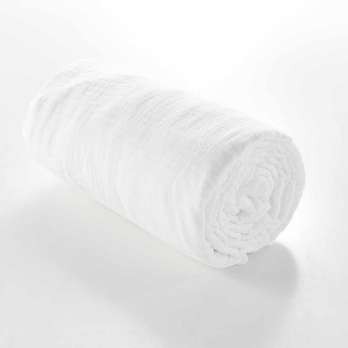 Paris Prix Drap Housse en Gaze de Coton  Angelia  160x200cm Blanc