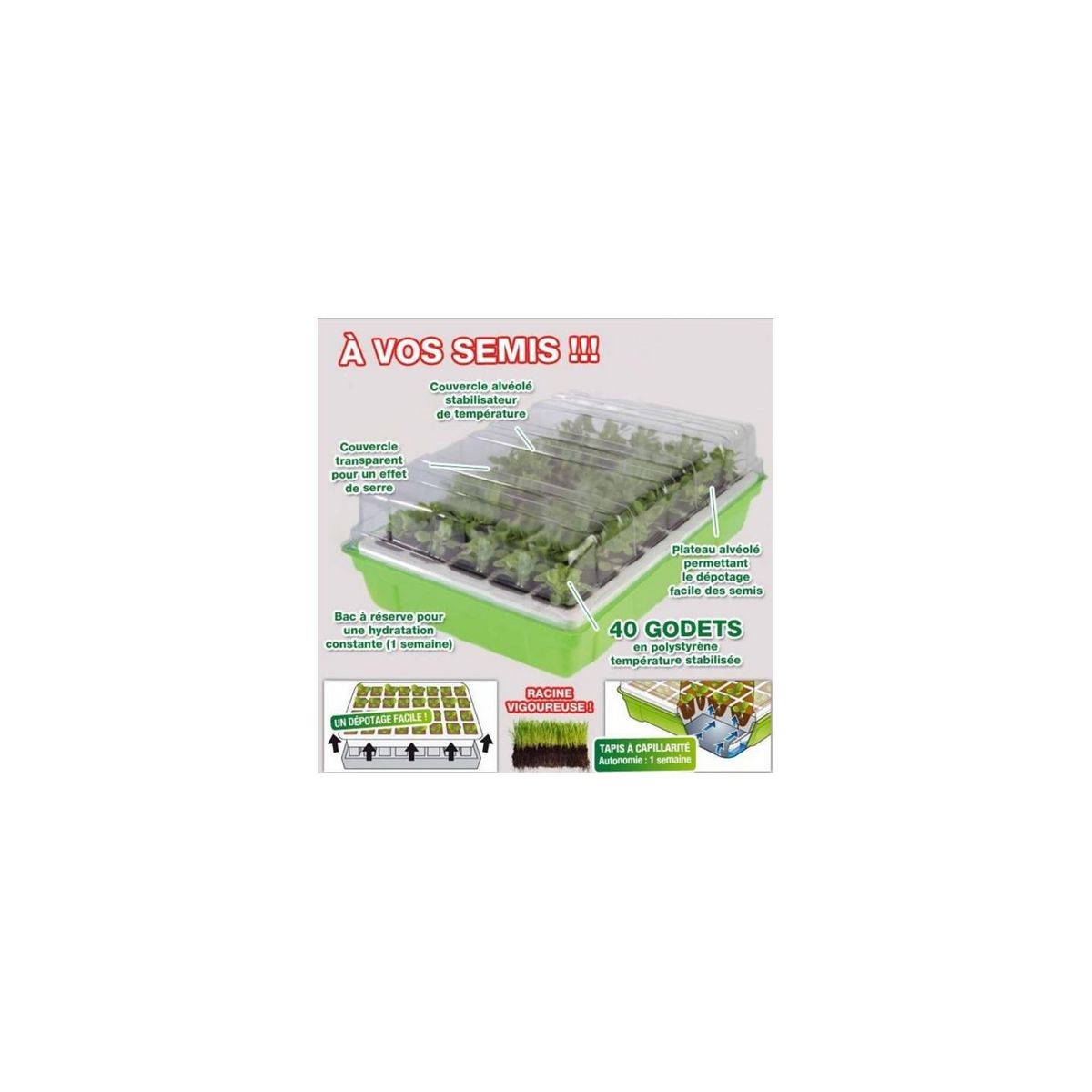 ID MARKET Kit de germination 40 godets lot x2 pour semis