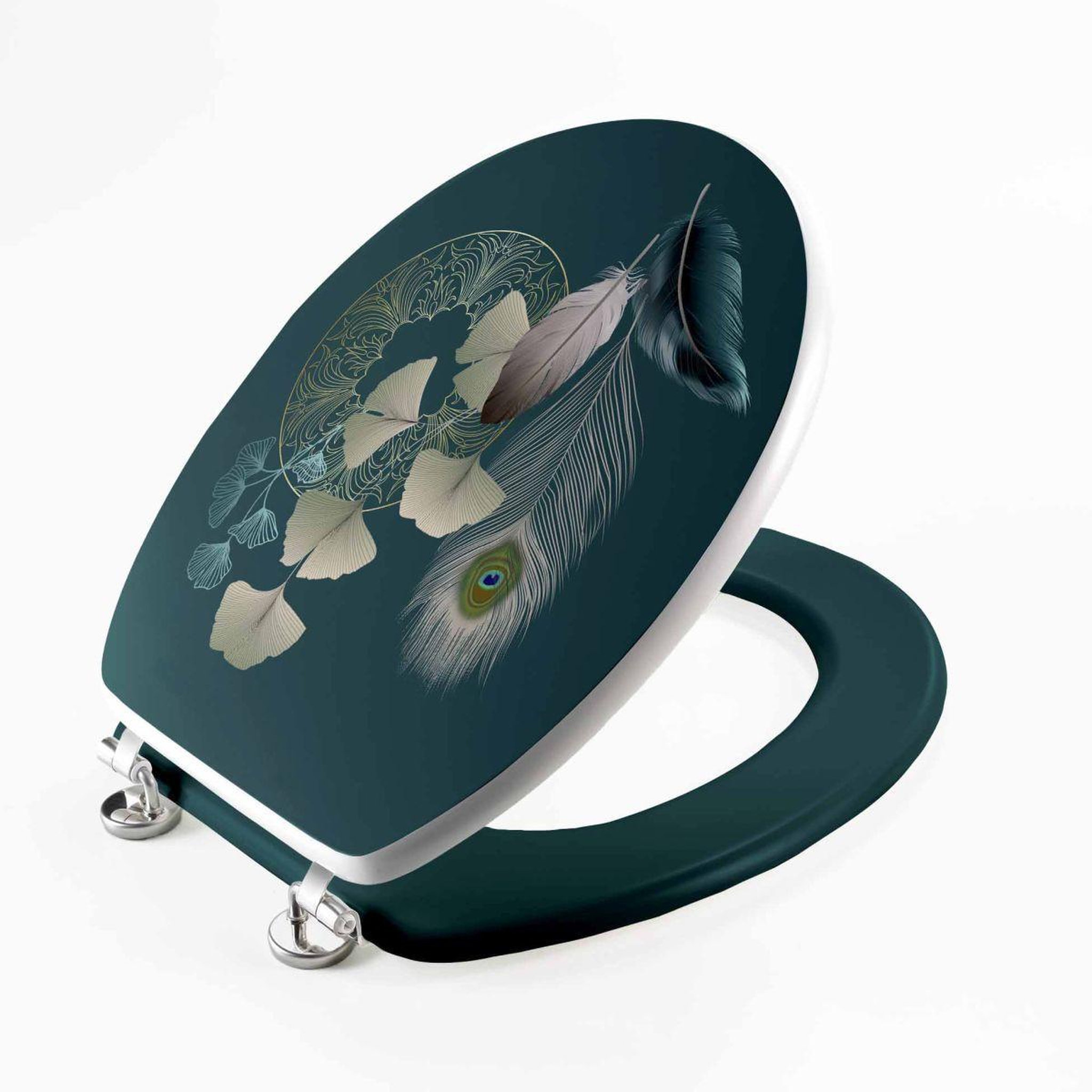 Voir la diapositive 2 : Douceur d'Intérieur Abattant wc imprimé  ginkoblue  45cm vert foncé