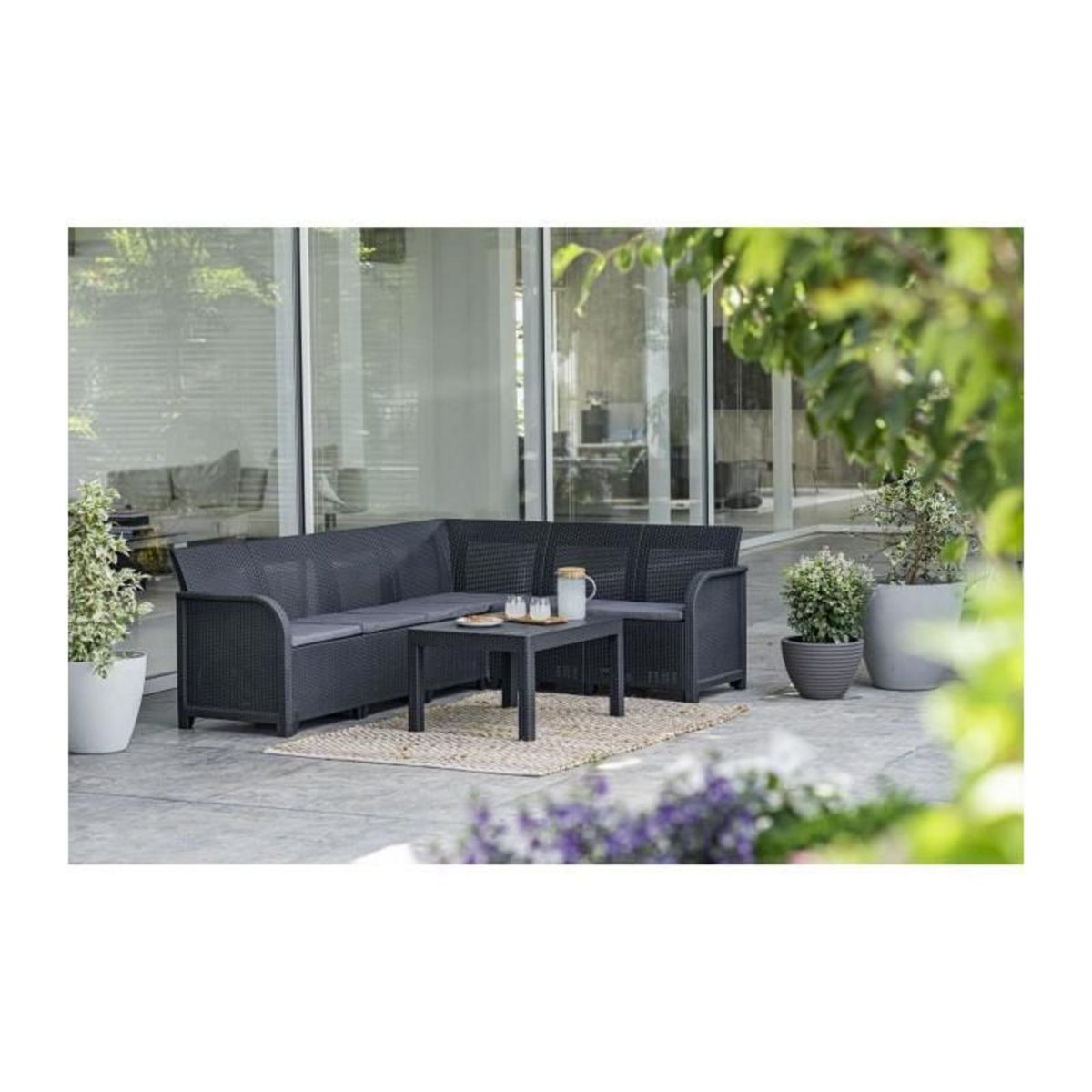 ALLIBERT by KETER ALLIBERT by KETER - Canap, dangle SanRemo 6 places imitation rotin tresse avec table basse - gris graphite