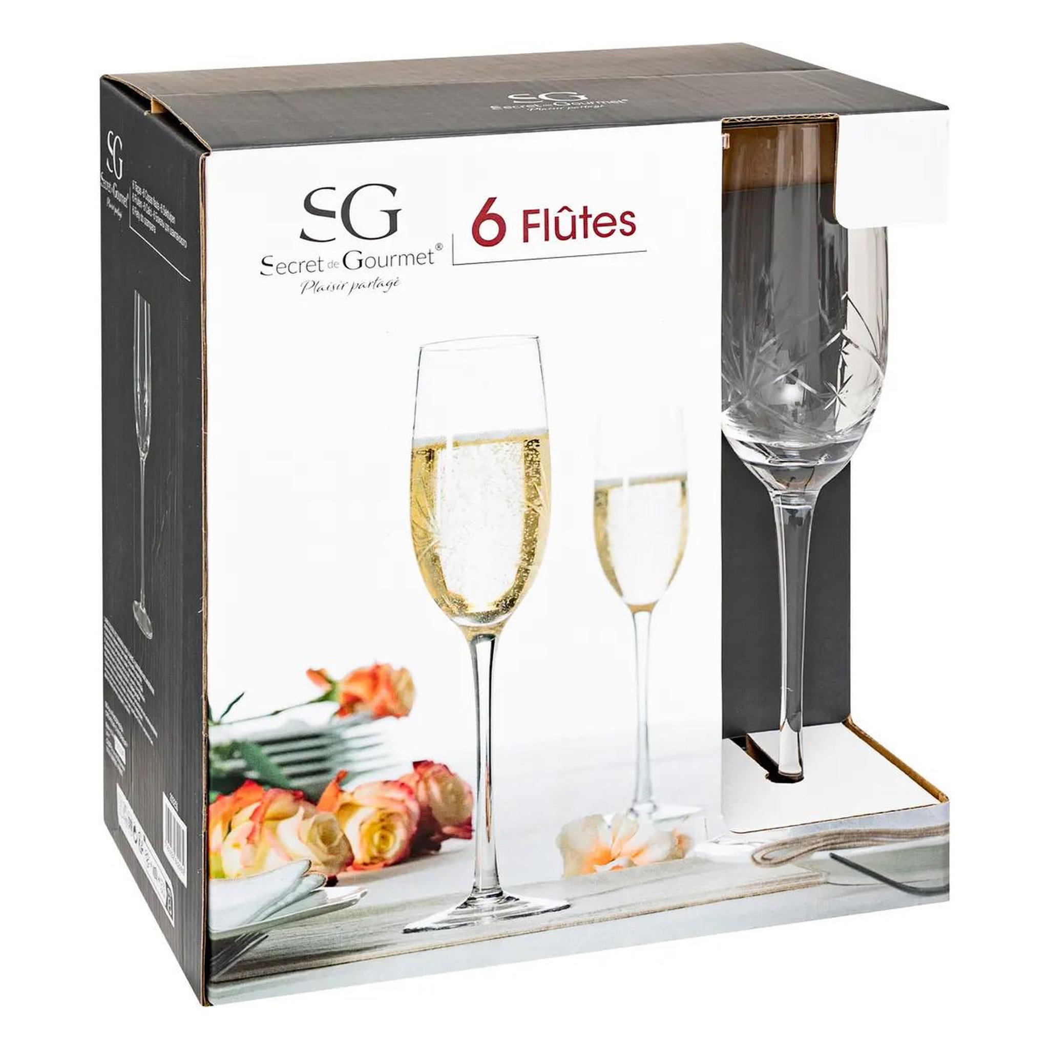 Voir la diapositive 4 : SECRET DE GOURMET Lot de 6 flûtes à champagne design  victoria  21cl transparent