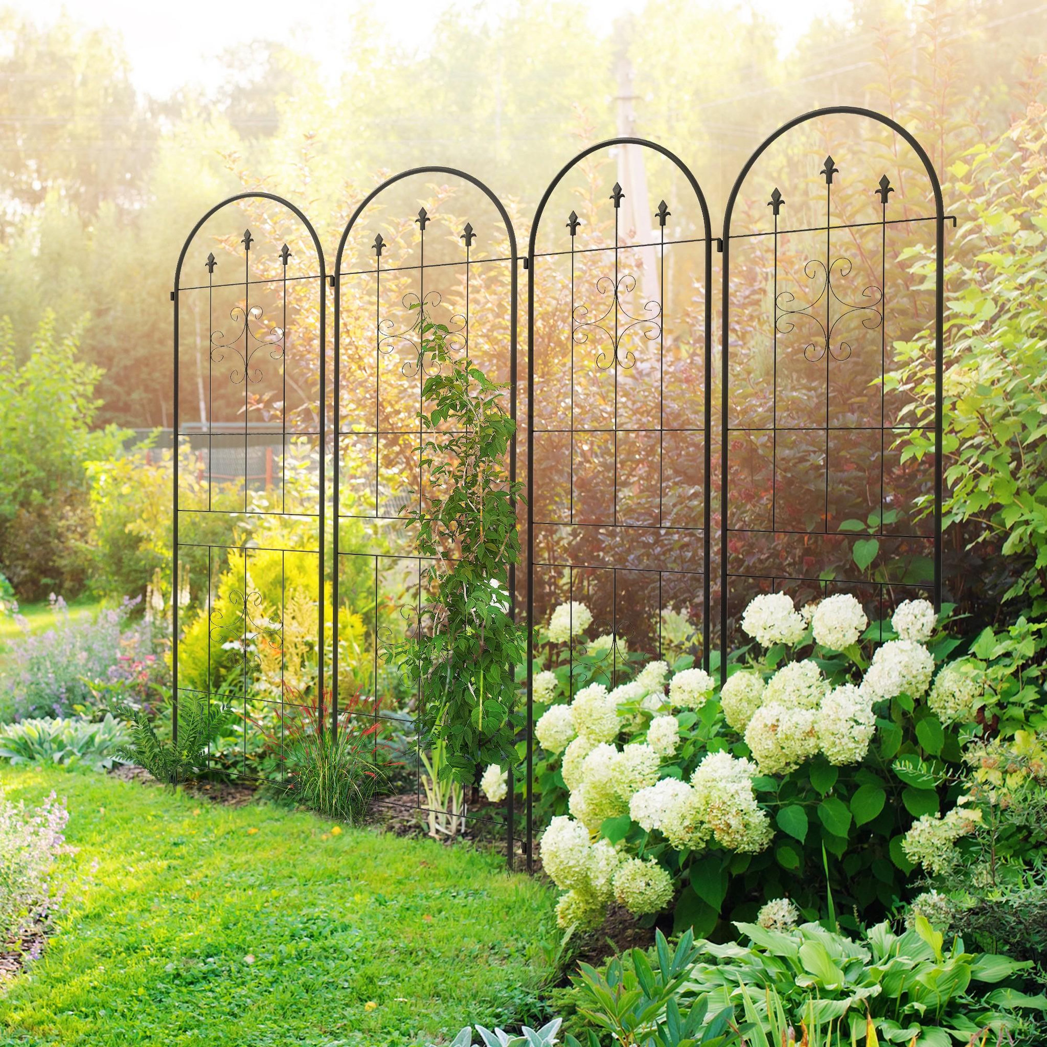 Voir la diapositive 2 : OUTSUNNY Lot de 4 treillis de jardin support pour plantes grimpantes L.50 x H.180 cm acier noir