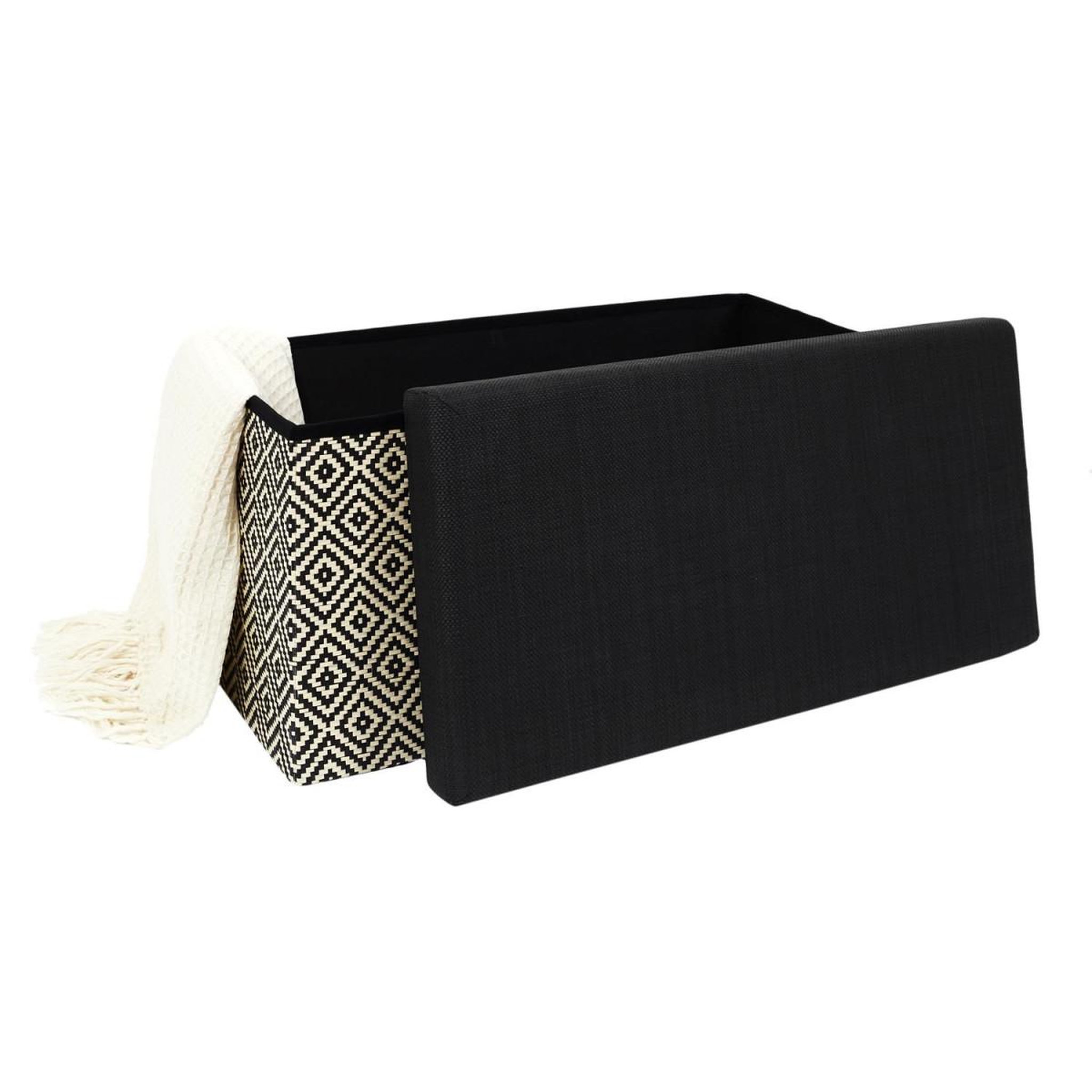 Voir la diapositive 4 : The Home Deco Factory Banc coffre pliable  tressé  76cm noir