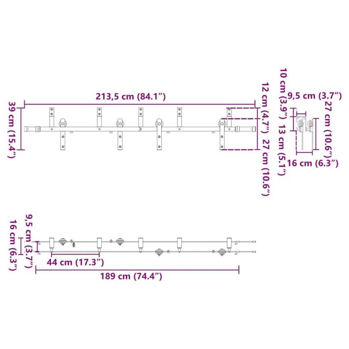 VIDAXL Kit de quincaillerie de porte coulissante 213,5 cm acier noir