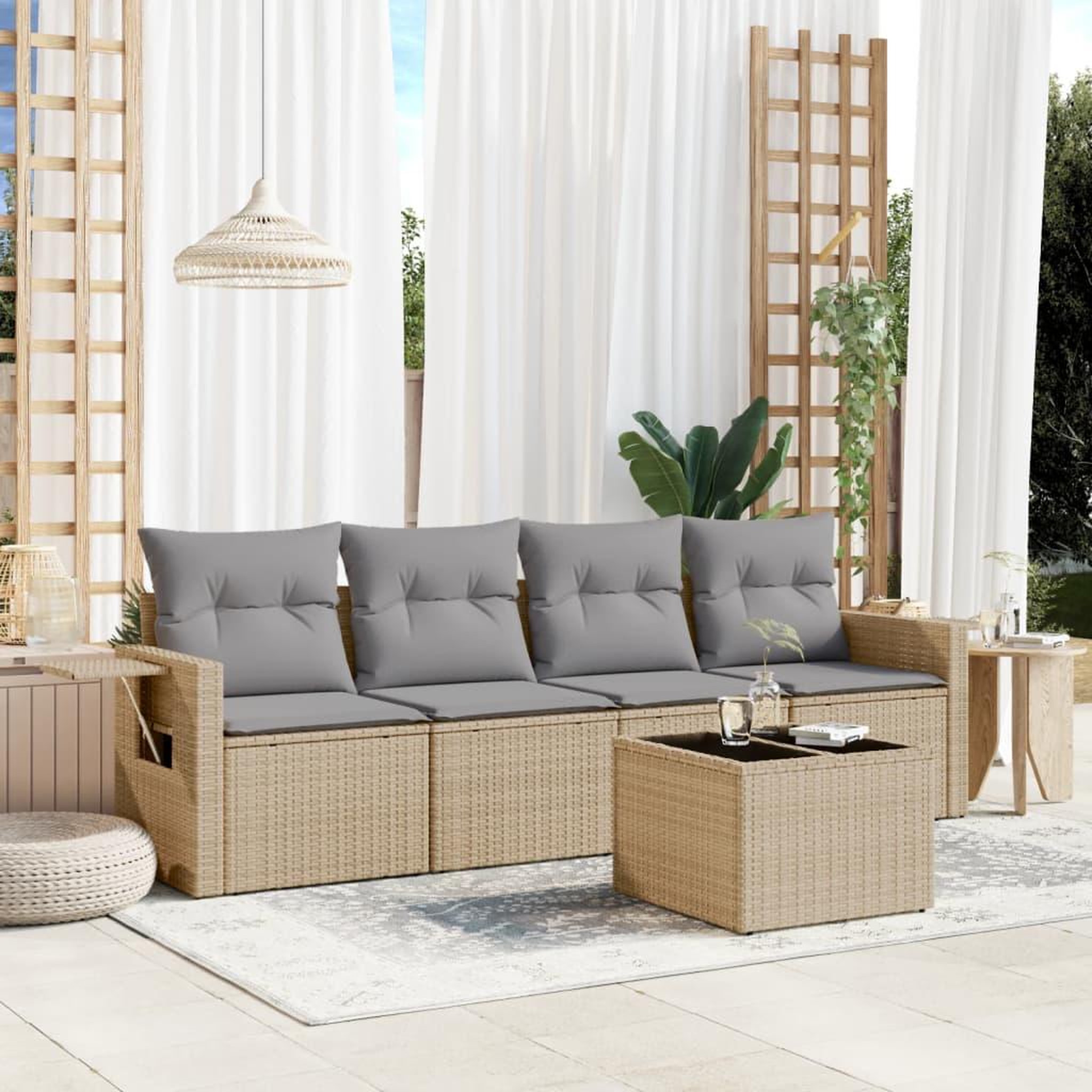VIDAXL Salon de jardin avec coussins 5 pcs beige resine tressee