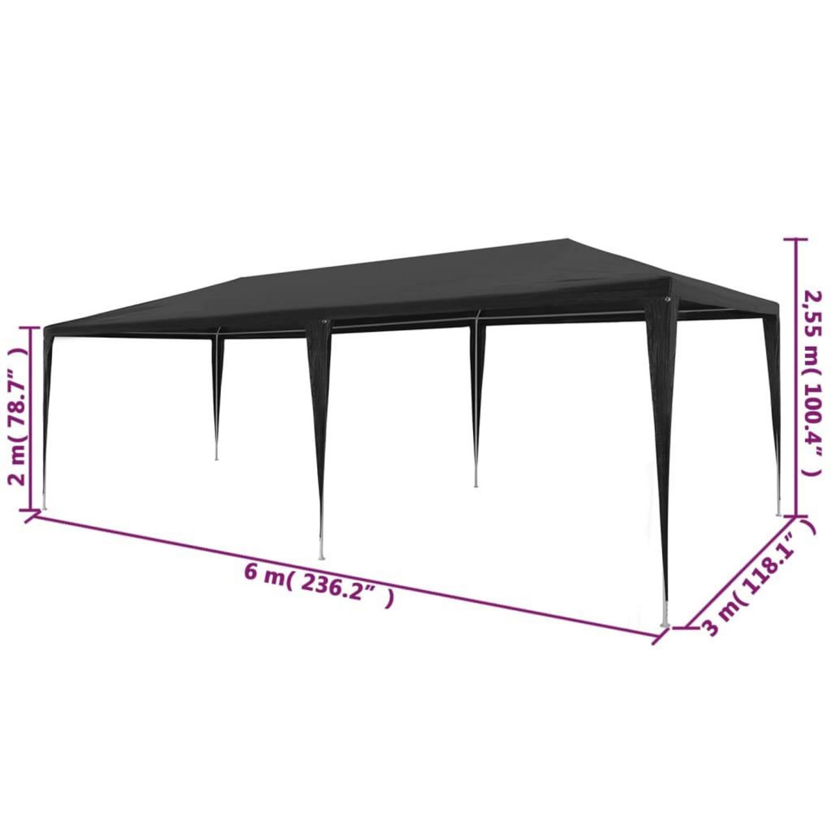 VIDAXL Tente de reception 3x6 m PE Anthracite