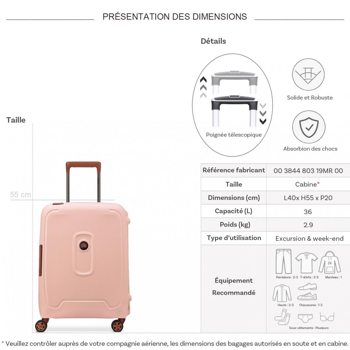 Delsey Valise Cabine Rigide Moncey 803 TSA Polypropylène