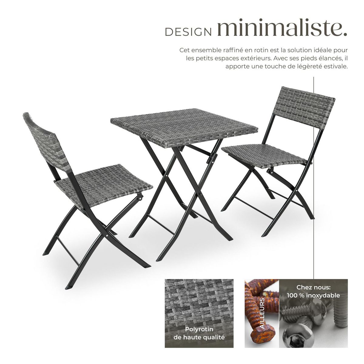 tectake Salon de jardin pour 2 personnes gris