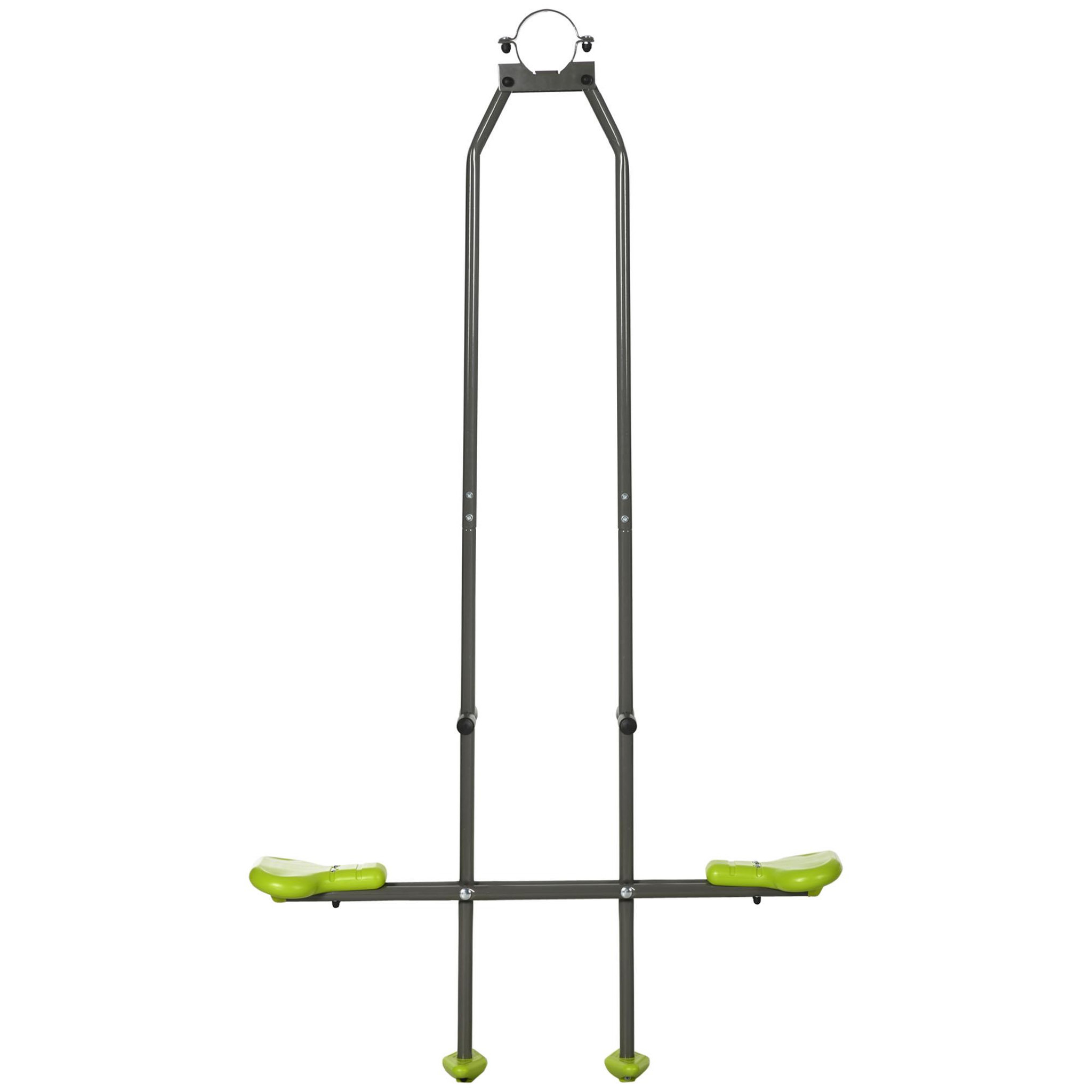 Voir la diapositive 1 : OUTSUNNY Balançoire agrès face à face enfant 3 à 6 ans - selles larges, guidon, repose-pied - gris vert