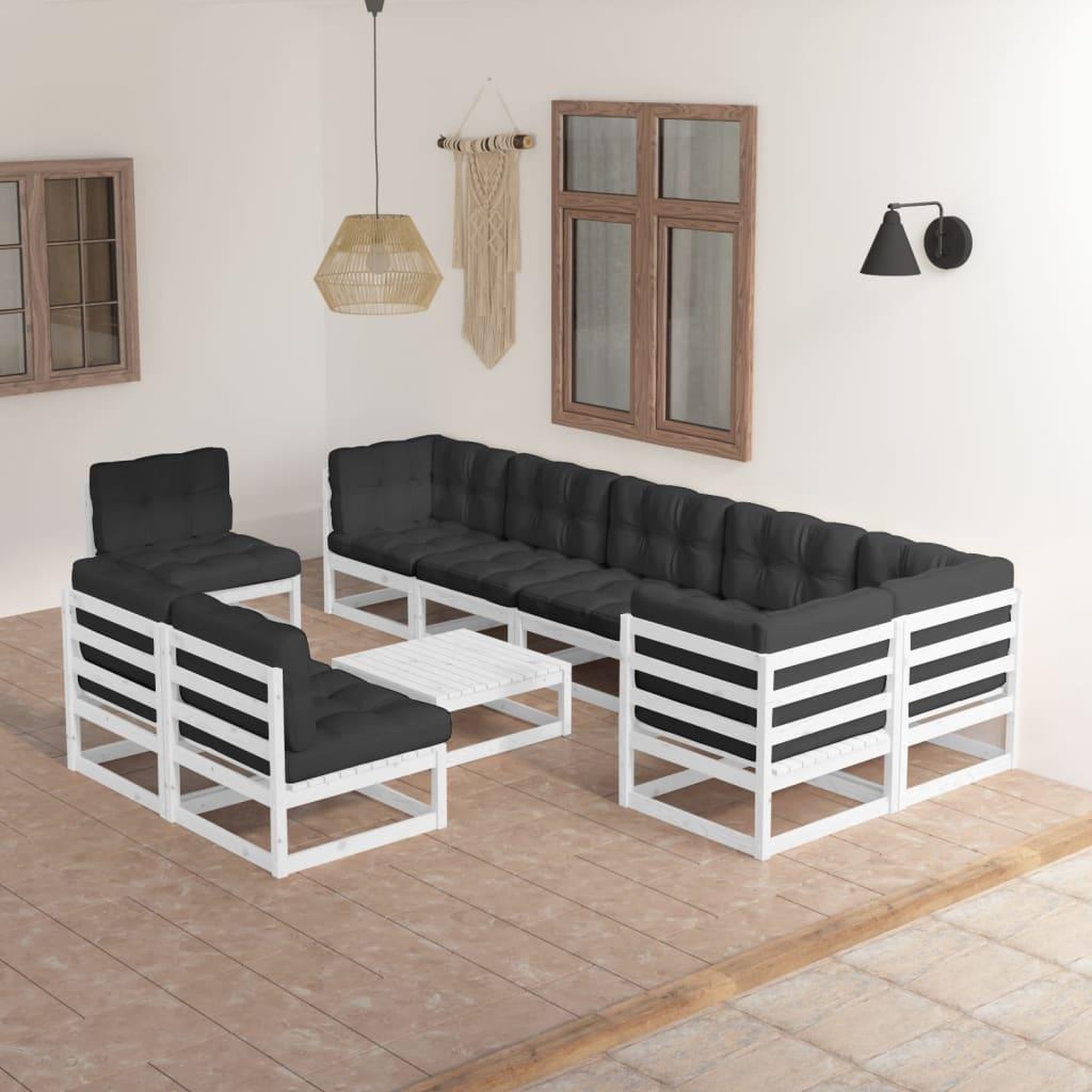 Voir la diapositive 1 : VIDAXL Salon de jardin 10 pcs avec coussins Bois de pin massif