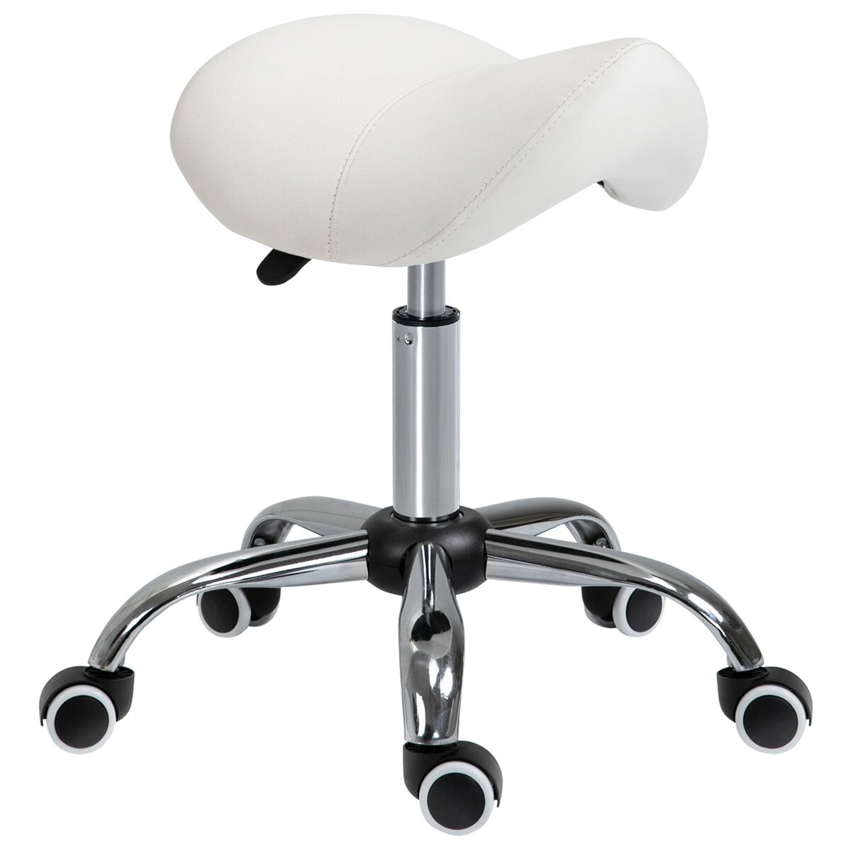 HOMCOM HOMCOM Tabouret de massage tabouret selle ergonomique pivotant 360° hauteur réglable revêtement synthétique blanc chromé