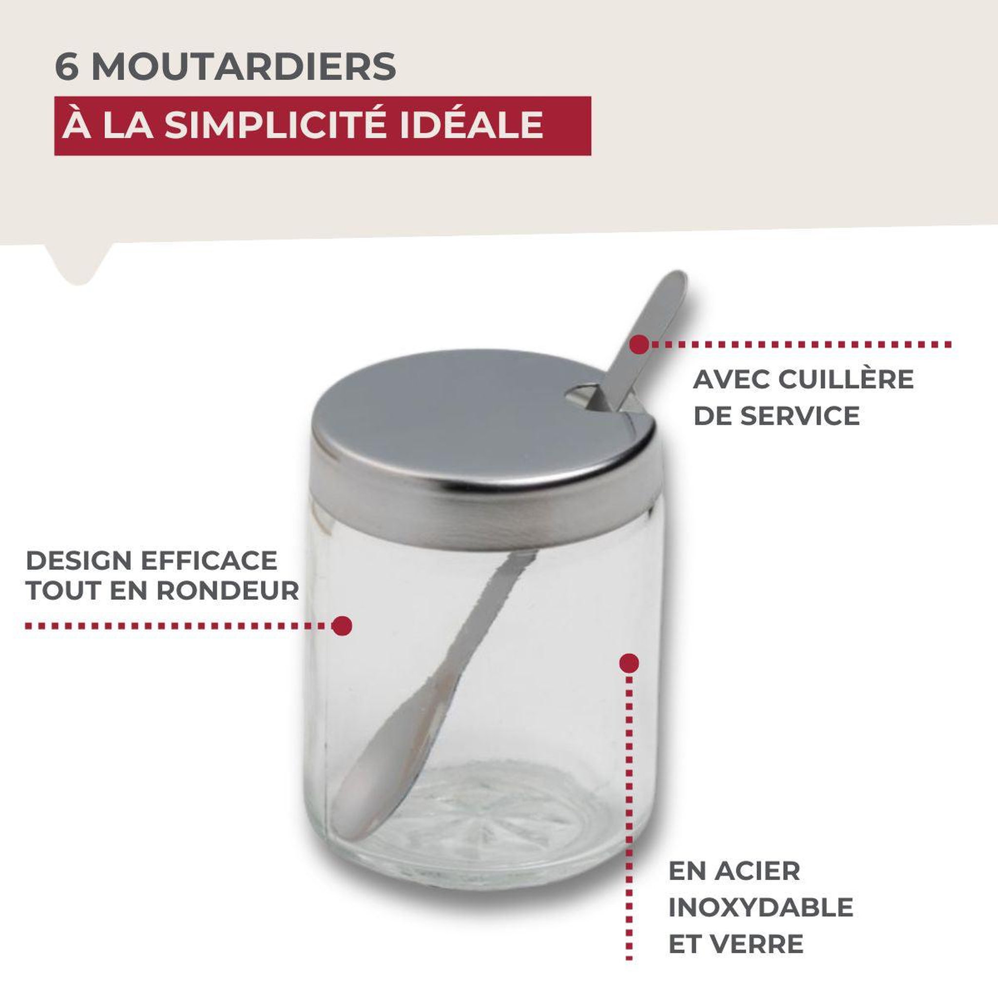 Voir la diapositive 6 : Fackelmann Set de 2 moutardiers en verre et inox fackelmann basic