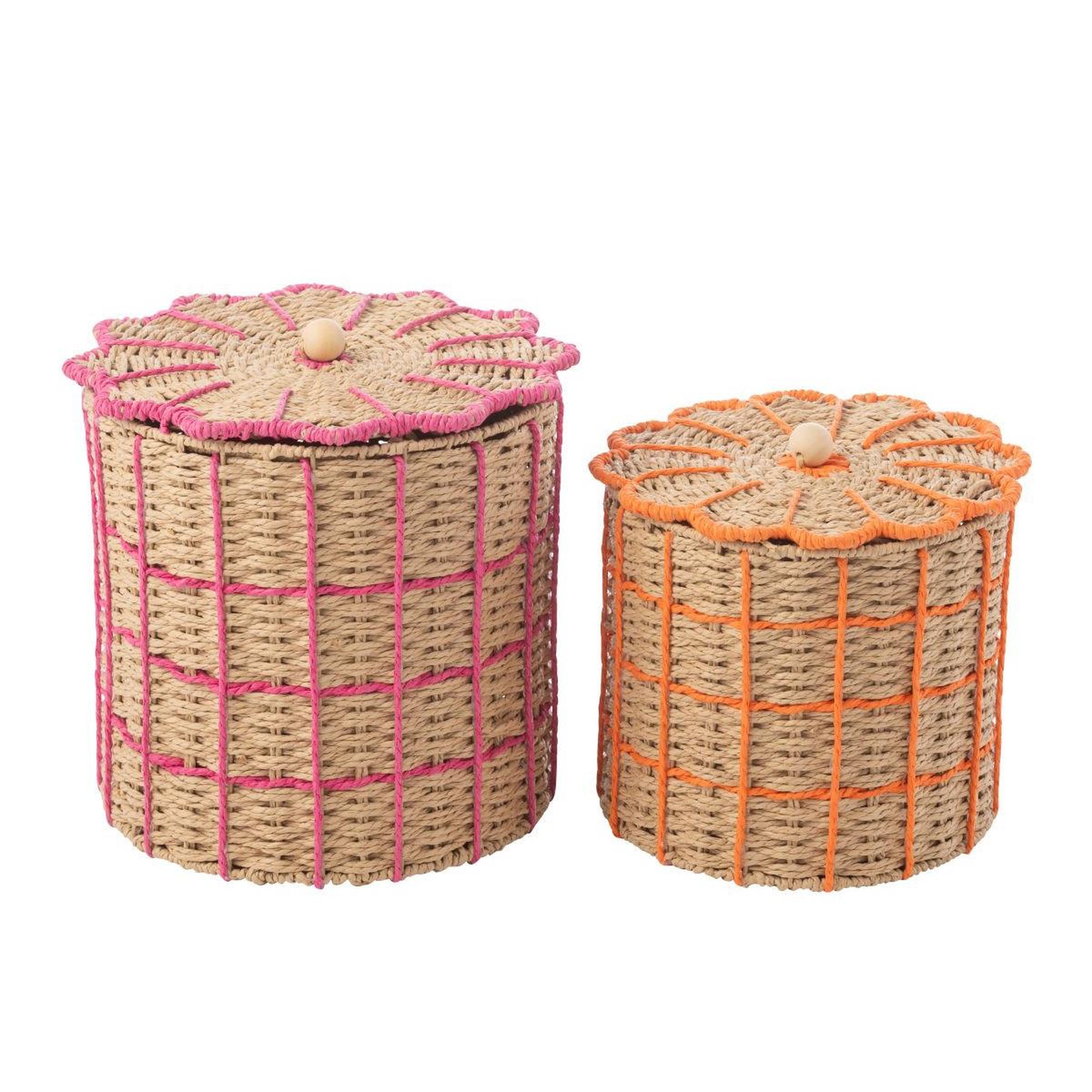 Voir la diapositive 3 : J-LINE Lot de 2 Paniers de Rangement  Flores  29cm Naturel