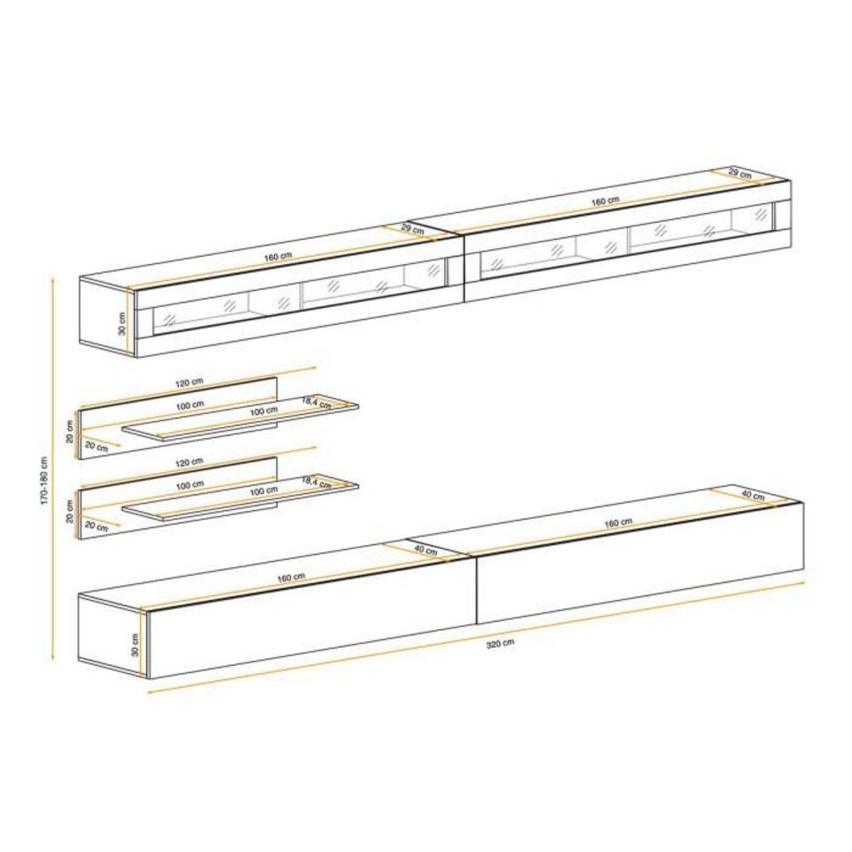 Paris Prix Meuble TV Mural Design  Fly VII  320cm Blanc