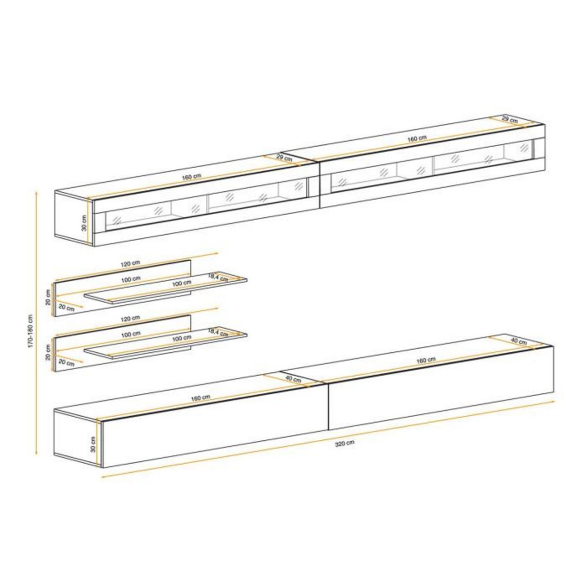 Paris Prix Meuble TV Mural Design  Fly VII  320cm Blanc