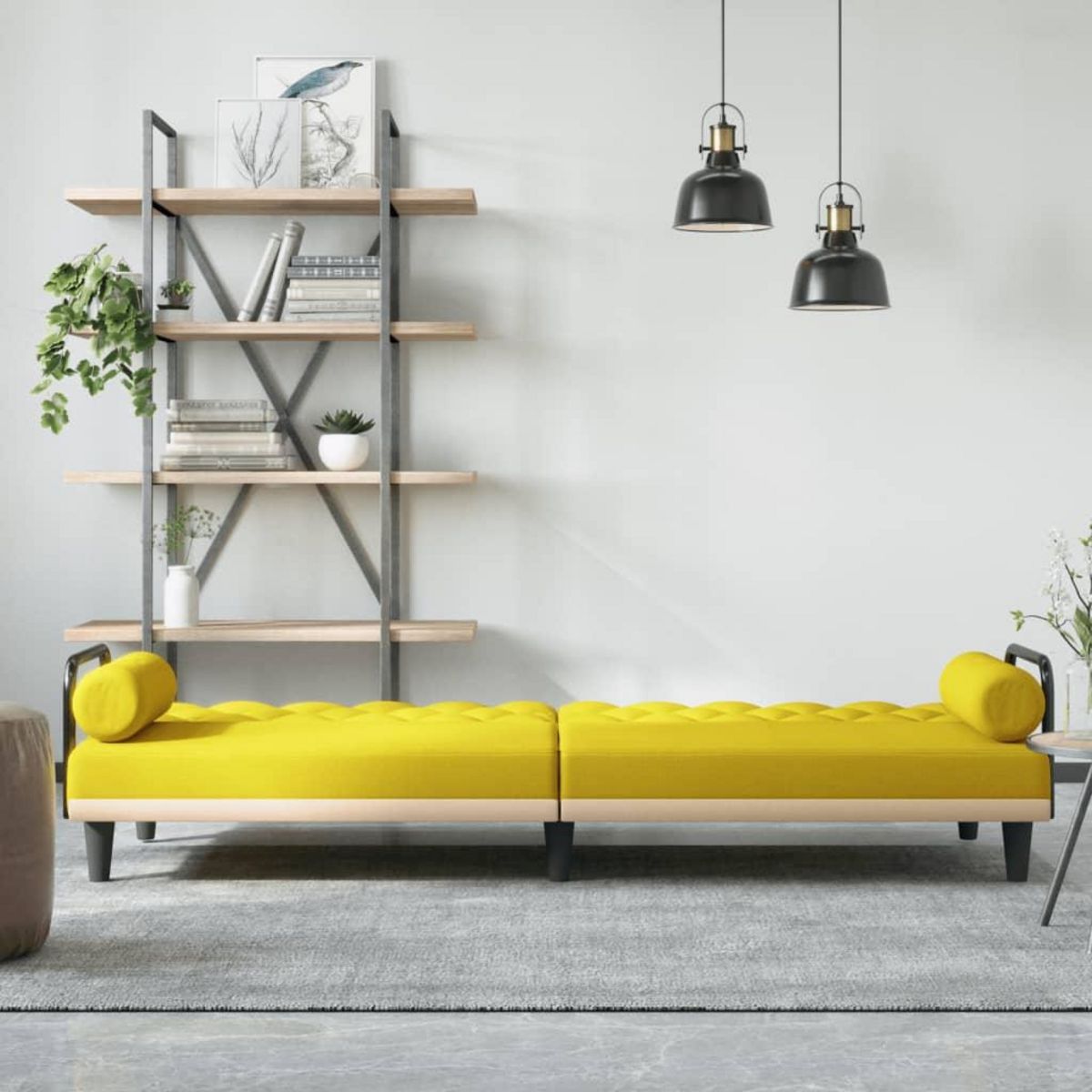 VIDAXL Canape-lit avec accoudoirs jaune clair tissu