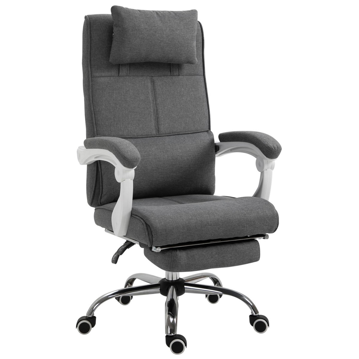 HOMCOM HOMCOM Fauteuil de bureau manager grand confort repose-pied tétière intégrés dossier inclinable lin gris