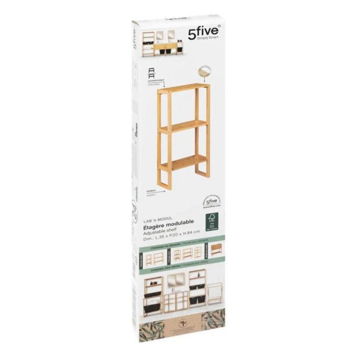 FIVE Étagère Salle de Bain Bambou  Modu'Lab  84cm Beige