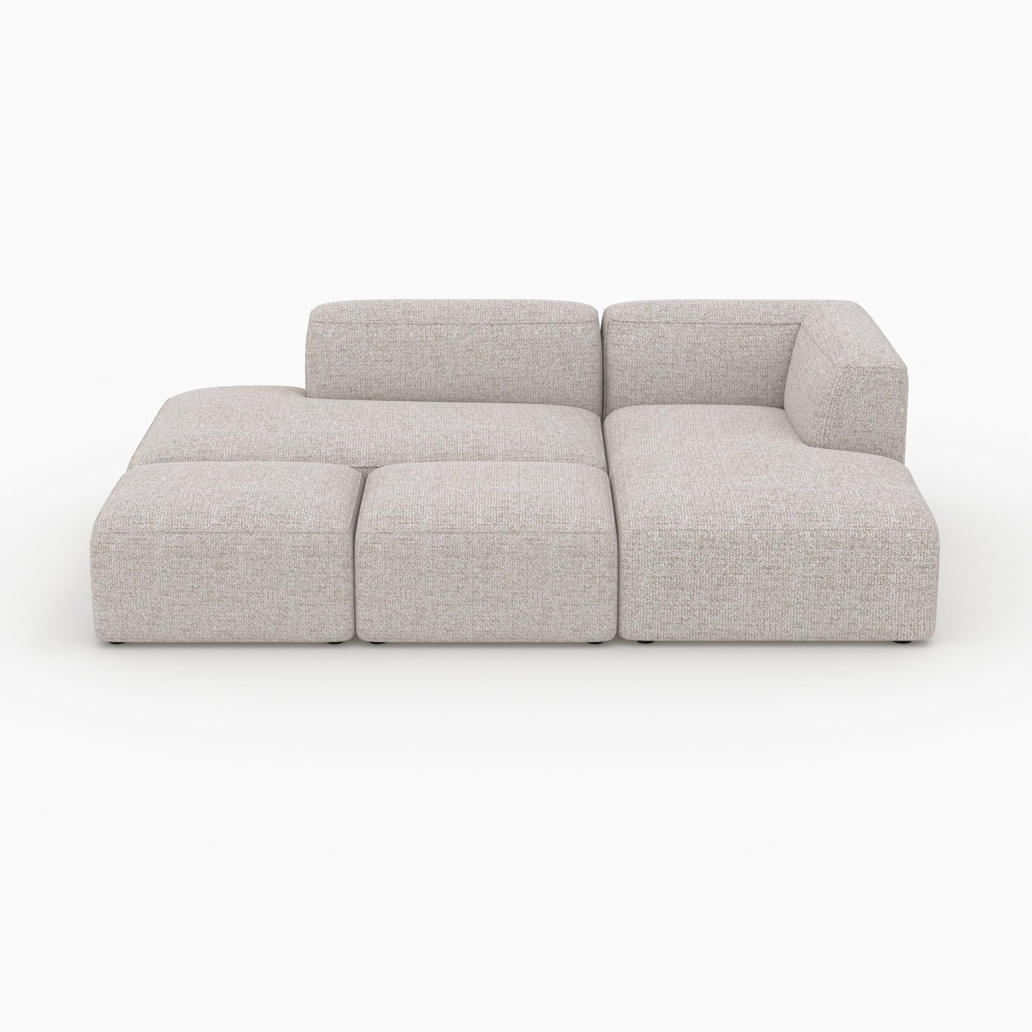 MAISON PAVANE Canapé d'angle droit modulable en tissu beige 4 places avec 2 poufs-hestia