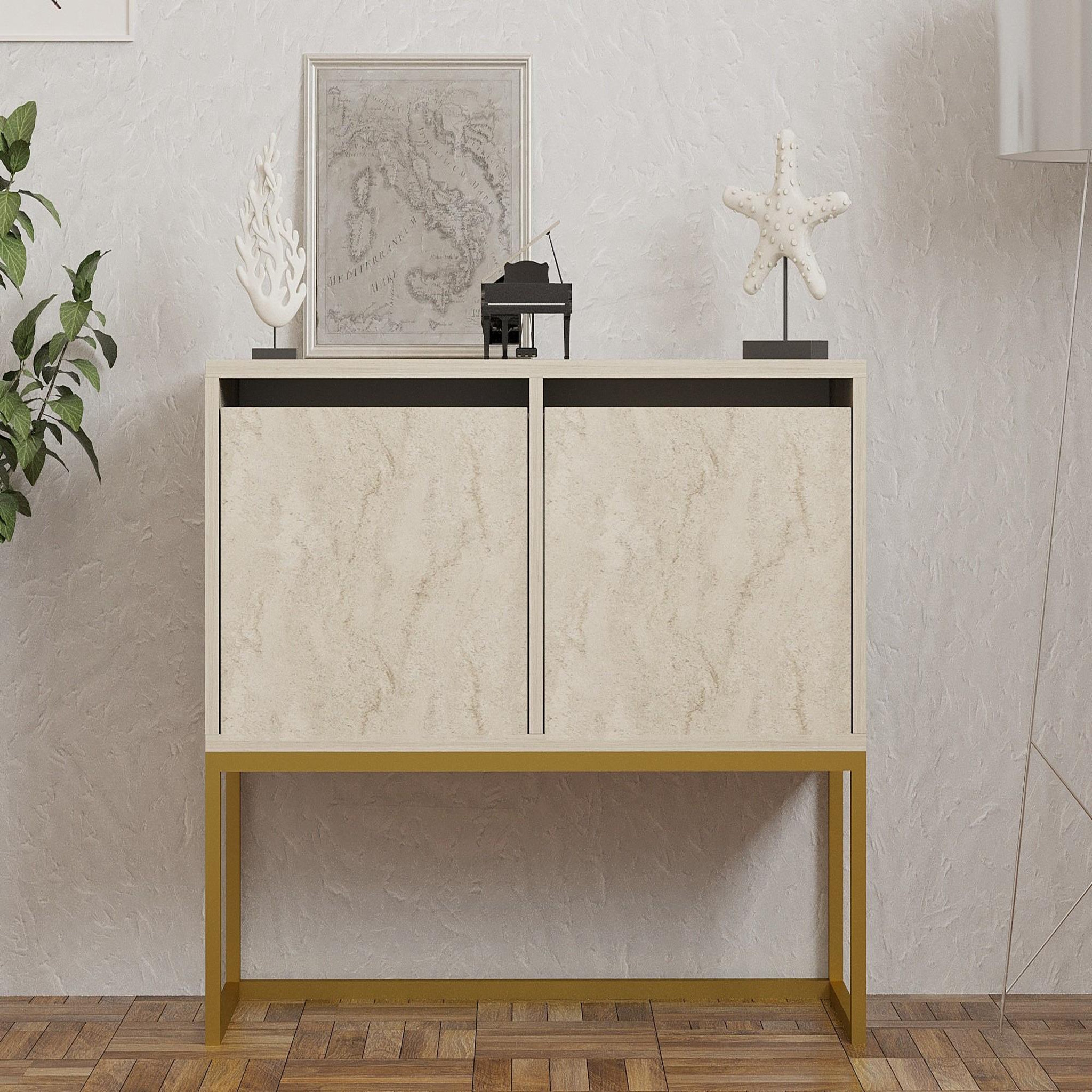 Voir la diapositive 3 : Habitat et Jardin Buffet en bois  Zermat  - 90 x 34 x 70 cm - Travertin