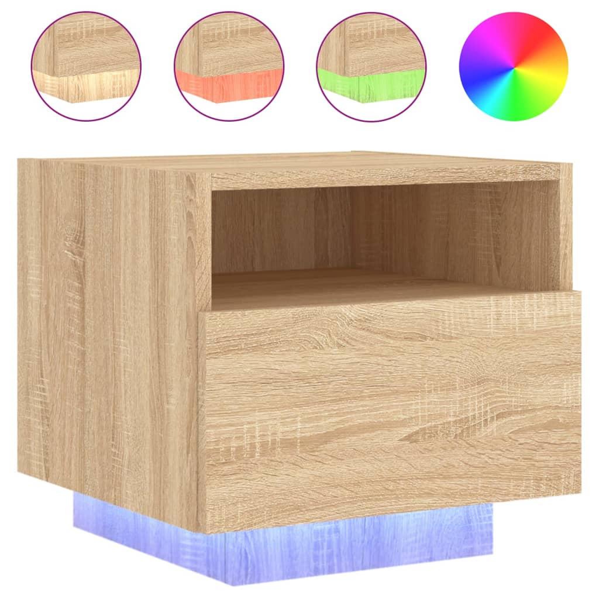 Voir la diapositive 2 : VIDAXL Table de chevet avec lumieres LED chene sonoma 40x39x37 cm