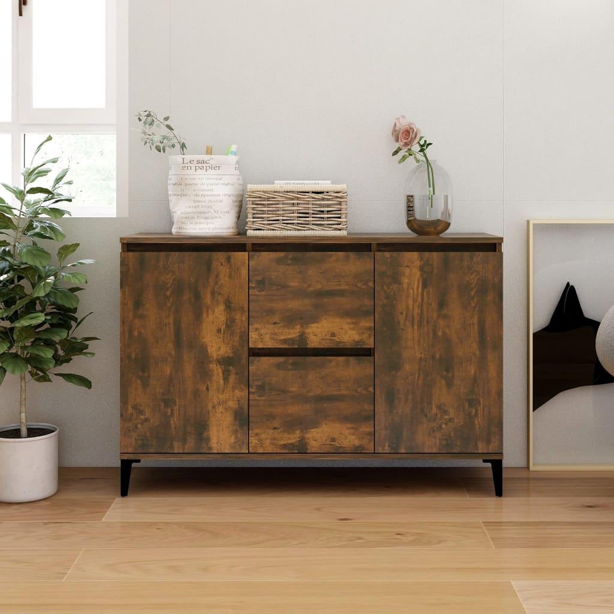 Voir la diapositive 1 : VIDAXL Buffet Chene fume 104x35x70 cm Bois d'ingenierie