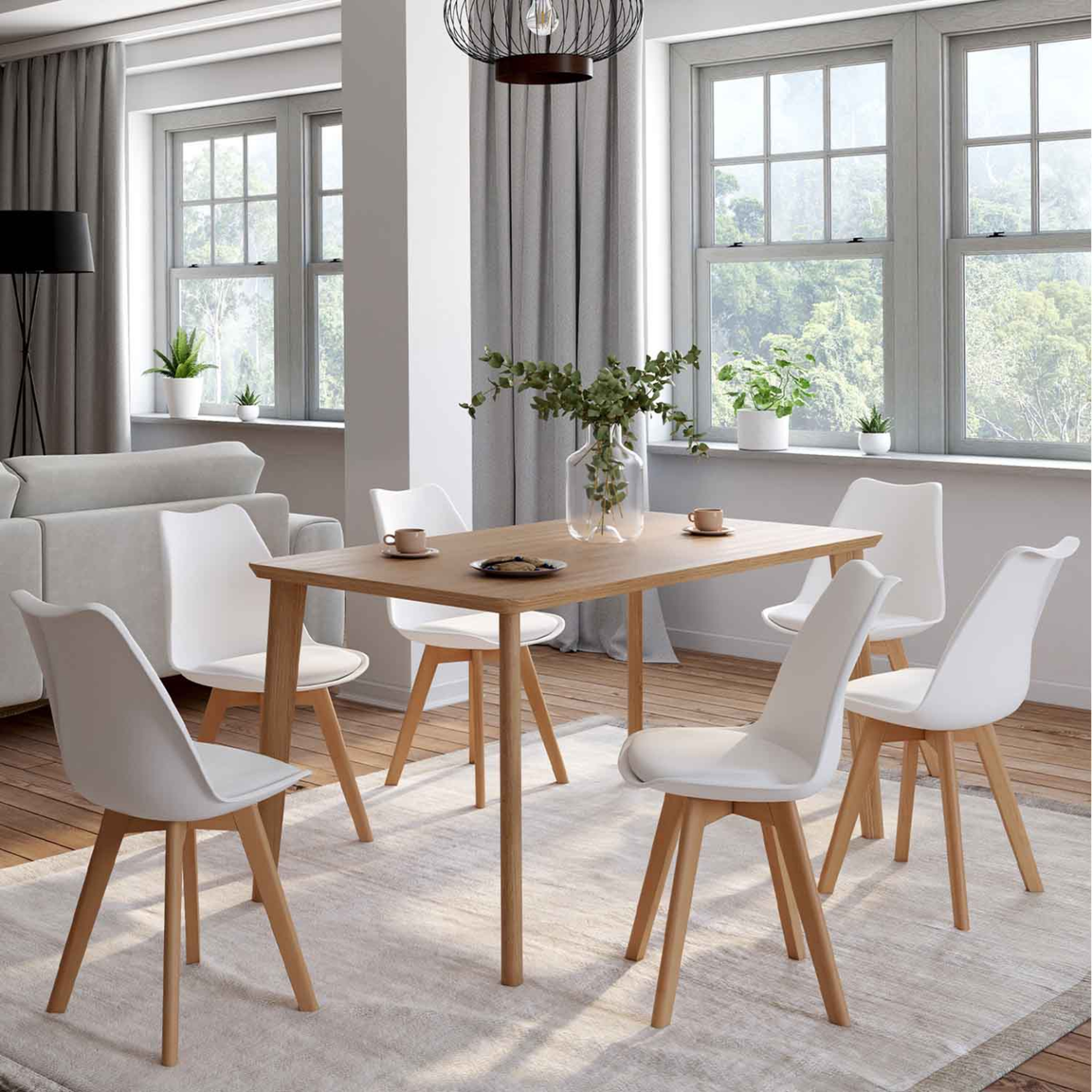 Voir la diapositive 2 : ID MARKET Lot de 6 chaises scandinaves sara blanches pour salle à manger