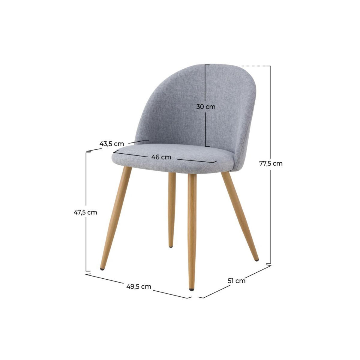 Rendez vous déco Lot de 2 chaises en tissu bleu et pieds en métal effet bois - Cozy