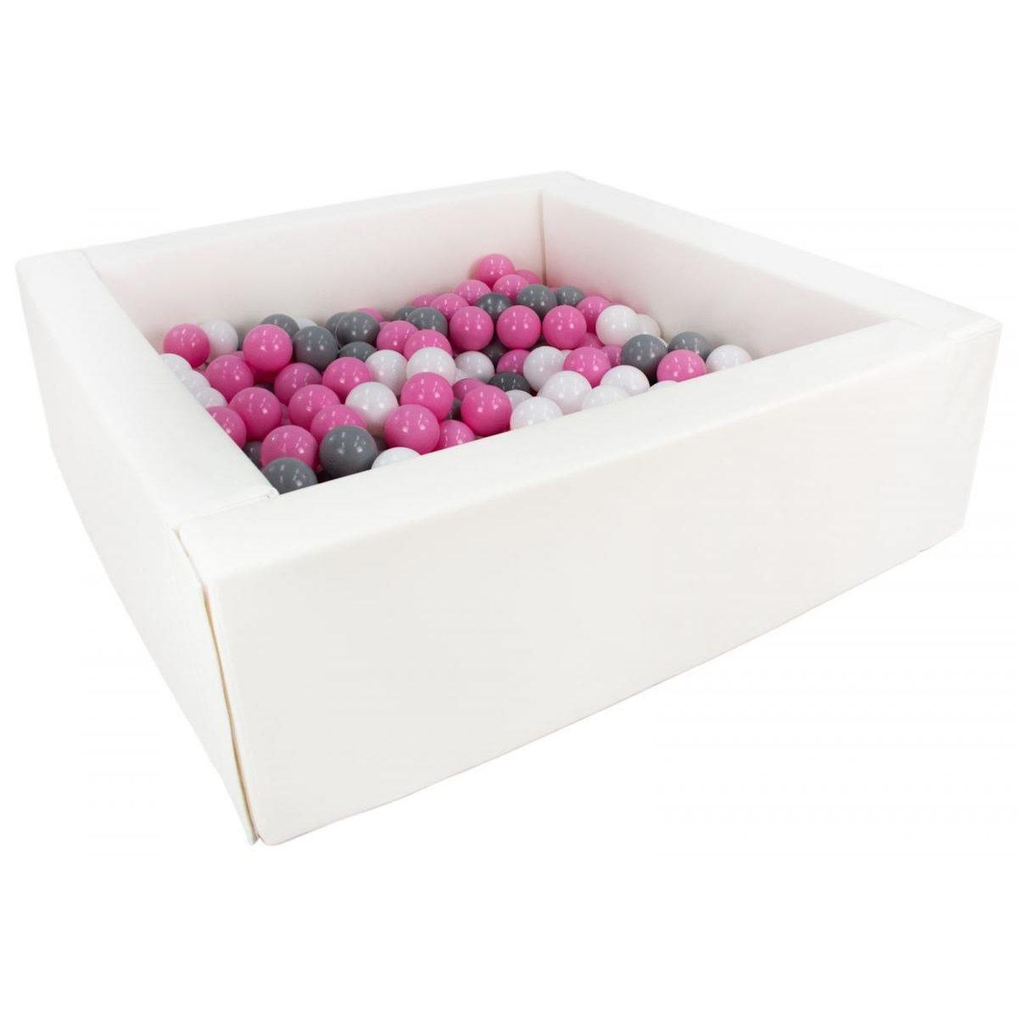VELINDA Piscine à balles carrée avec 200 balles - blanc/blanc, rose clair, gris