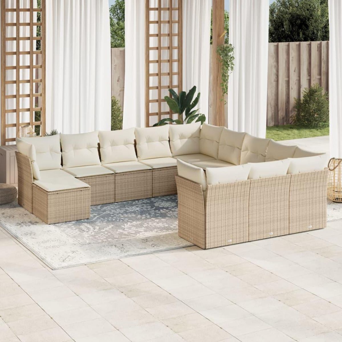 VIDAXL Salon de jardin avec coussins 12 pcs beige resine tressee