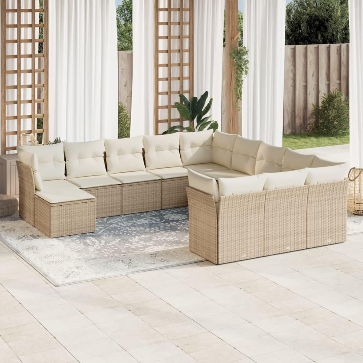 VIDAXL Salon de jardin avec coussins 12 pcs beige resine tressee