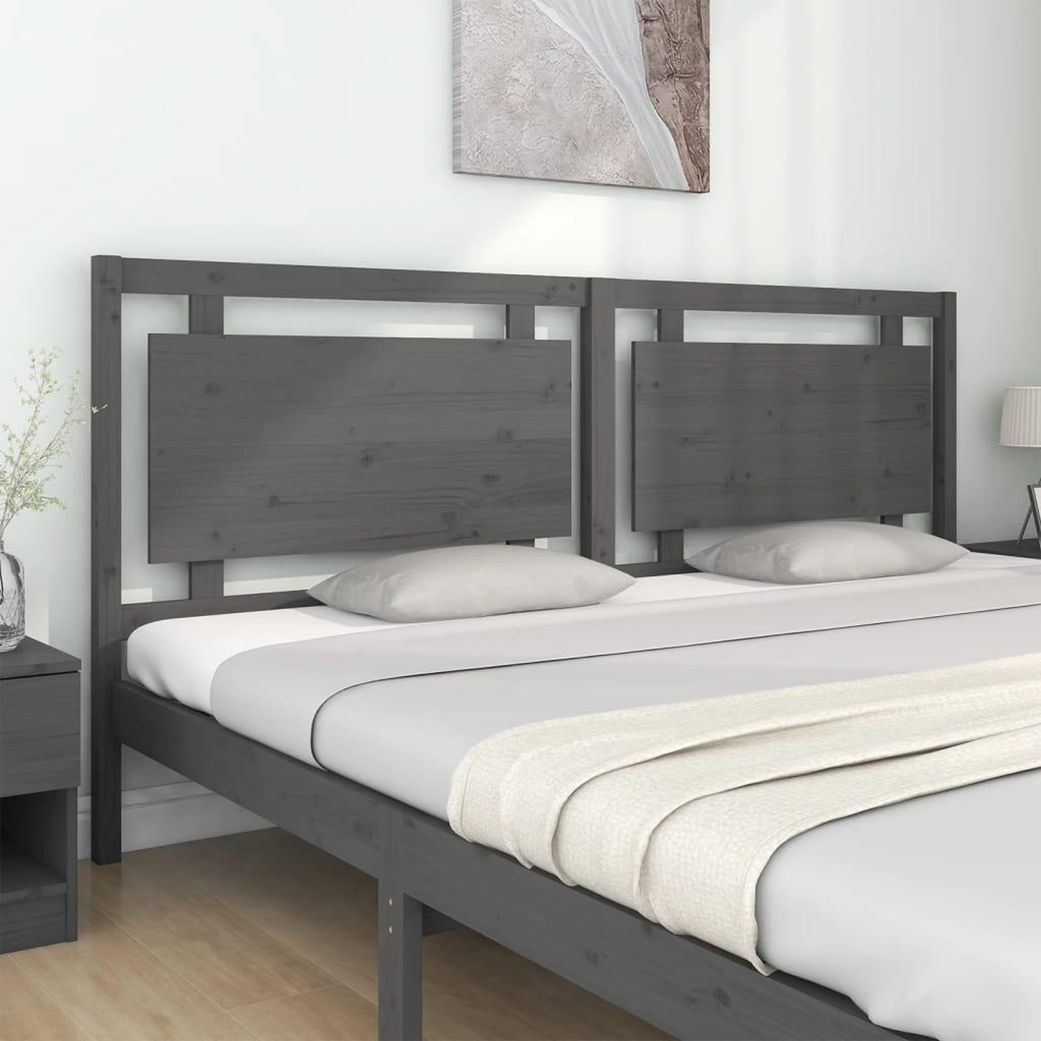 Voir la diapositive 3 : VIDAXL Tete de lit Gris 205,5x4x100 cm Bois massif de pin
