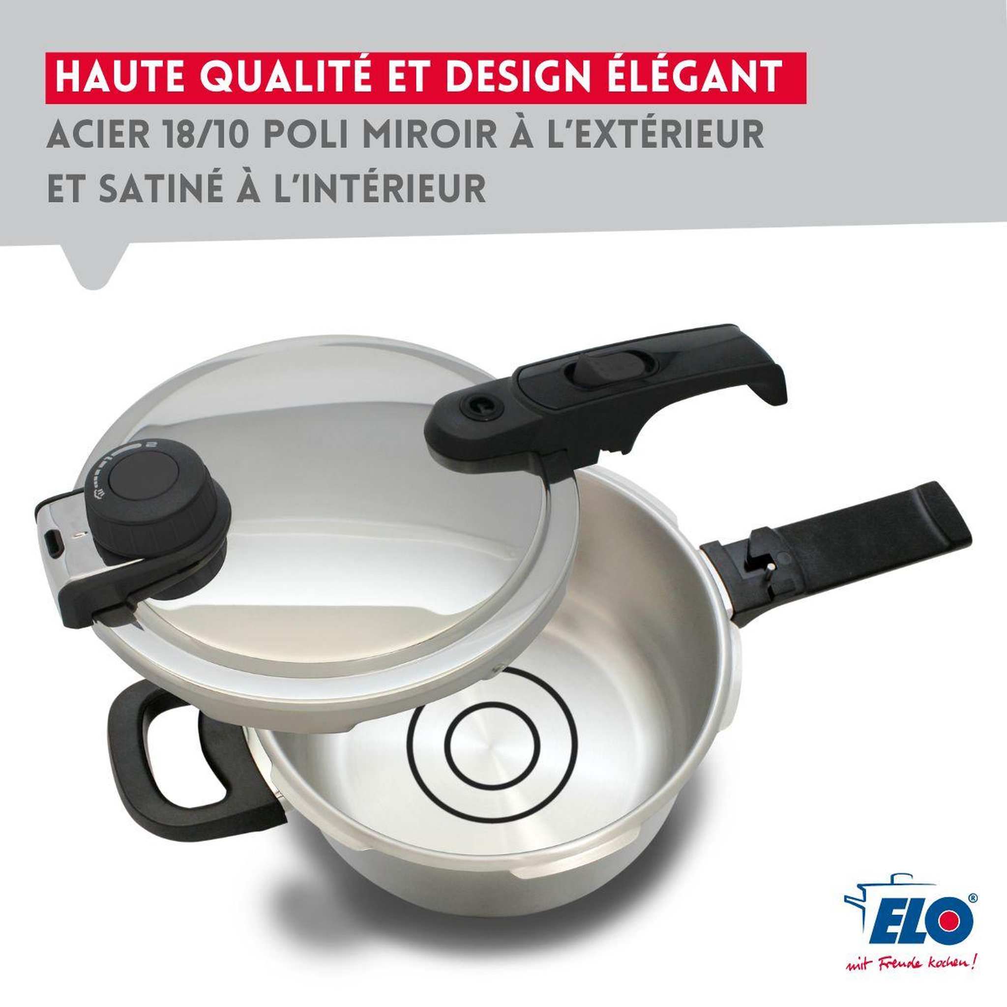 Voir la diapositive 5 : ELO Autocuiseur vapeur en acier inoxydable 18/10 22 cm 4,5 litres elo mistral premium
