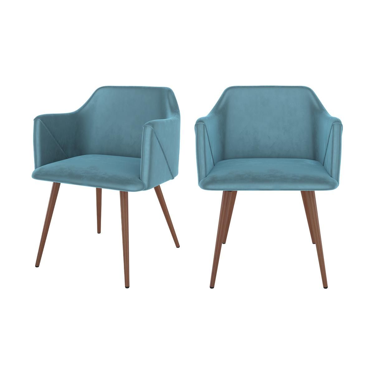 Rendez vous déco Lot de 2 chaises avec accoudoirs en velours vert foncé - Daisy