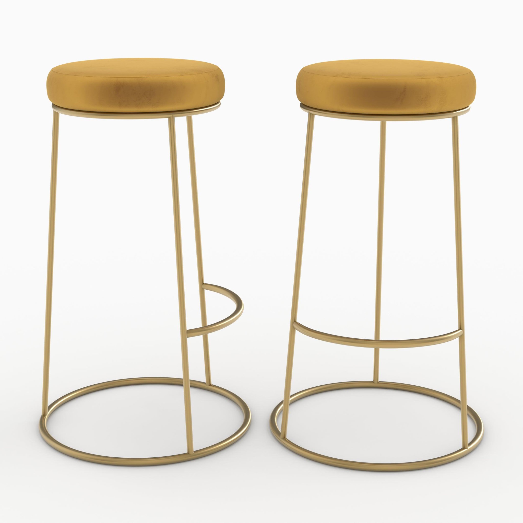 MAISON PAVANE Lot de 2 tabourets de bar 73 cm en velours jaune curry-kendal