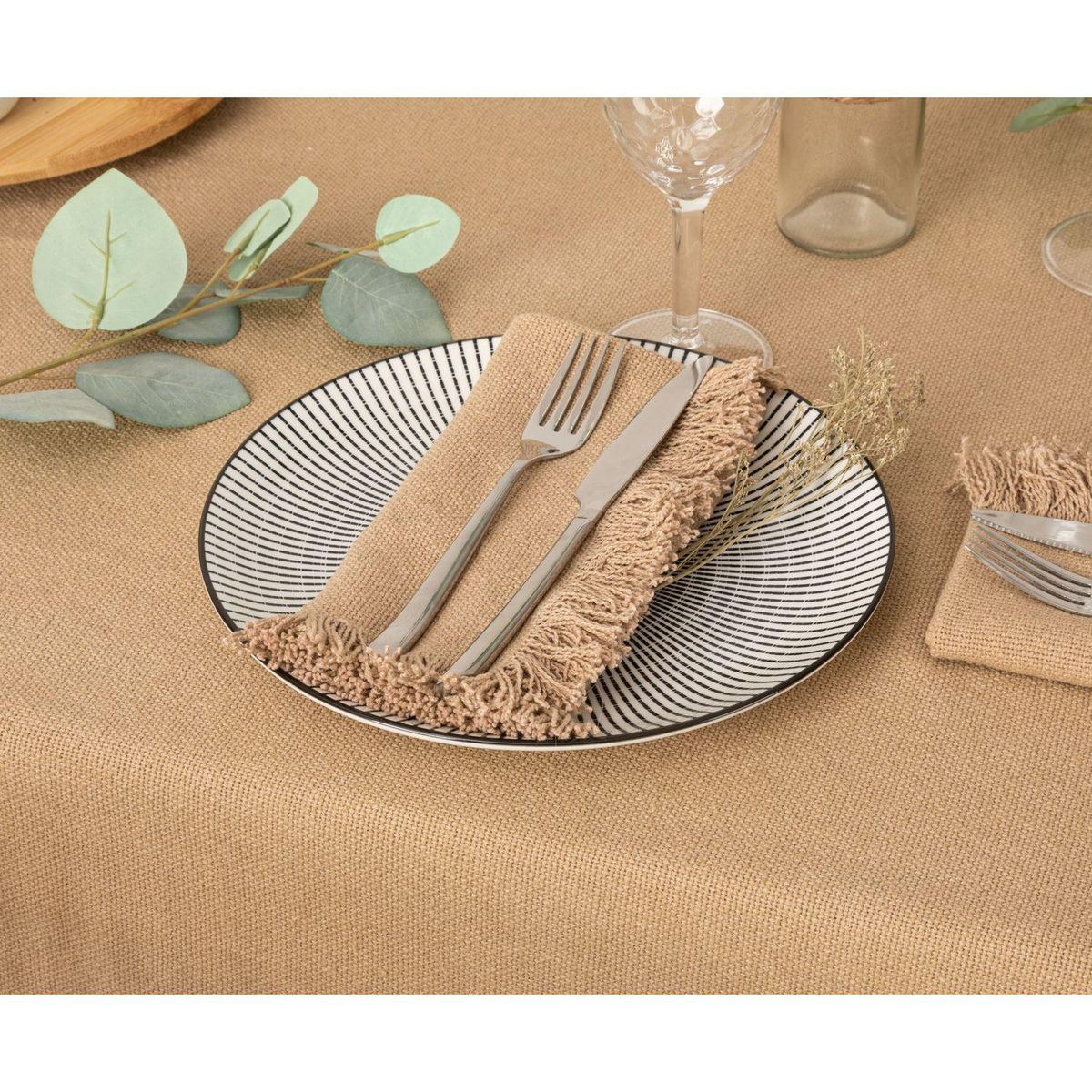 ATMOSPHERA Ensemble de 2 serviettes de table à franges MAHA