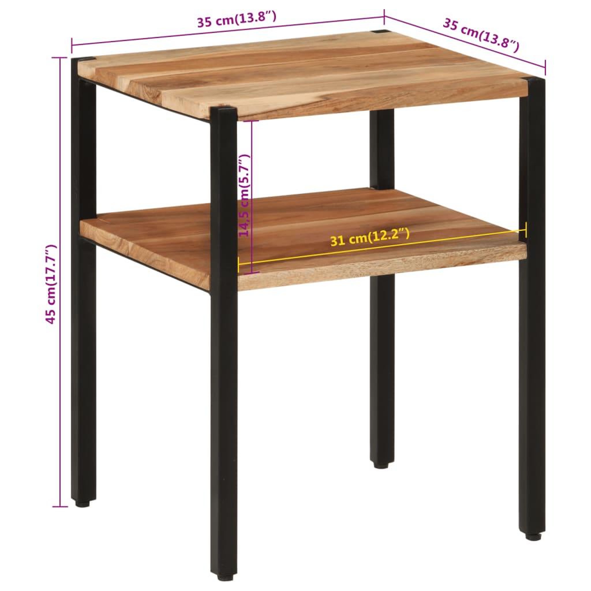 Voir la diapositive 6 : VIDAXL Table d'appoint 35x35x45 cm bois massif d'acacia et fer