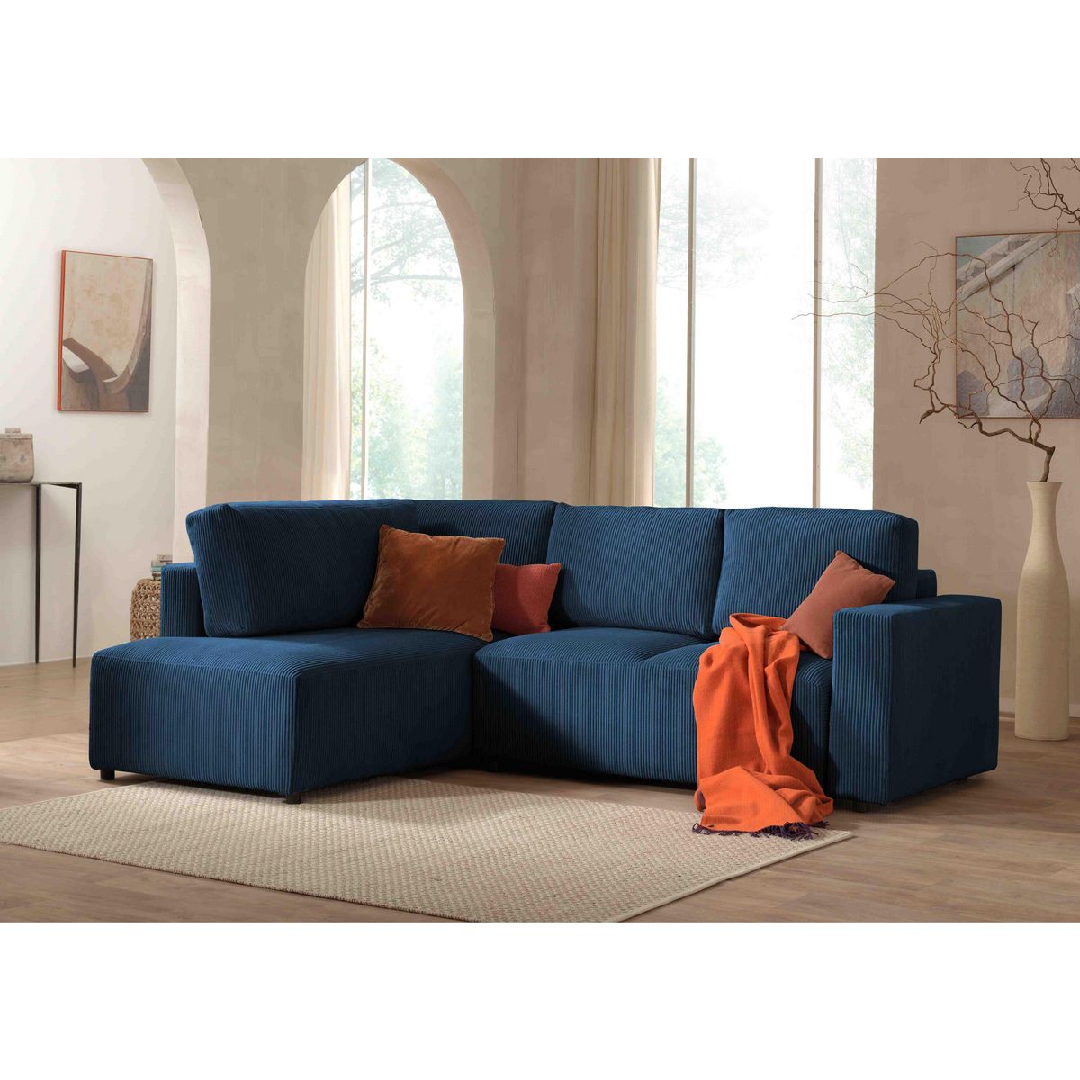 LISA DESIGN Livy - canapé d'angle convertible - avec coffre - en velours côtelé - 5 places - gauche