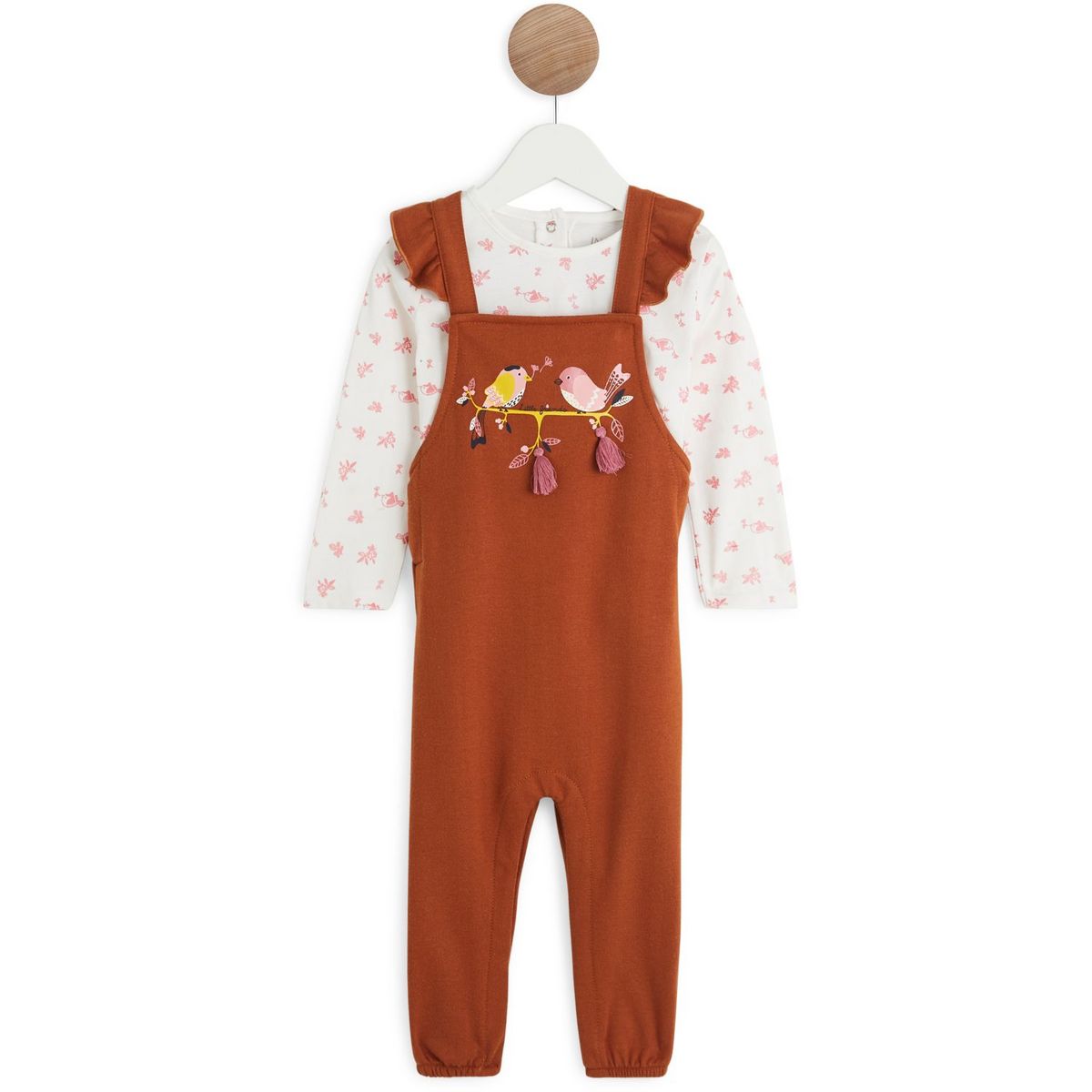 IN EXTENSO Ensemble t-shirt manches longues + salopette bébé fille