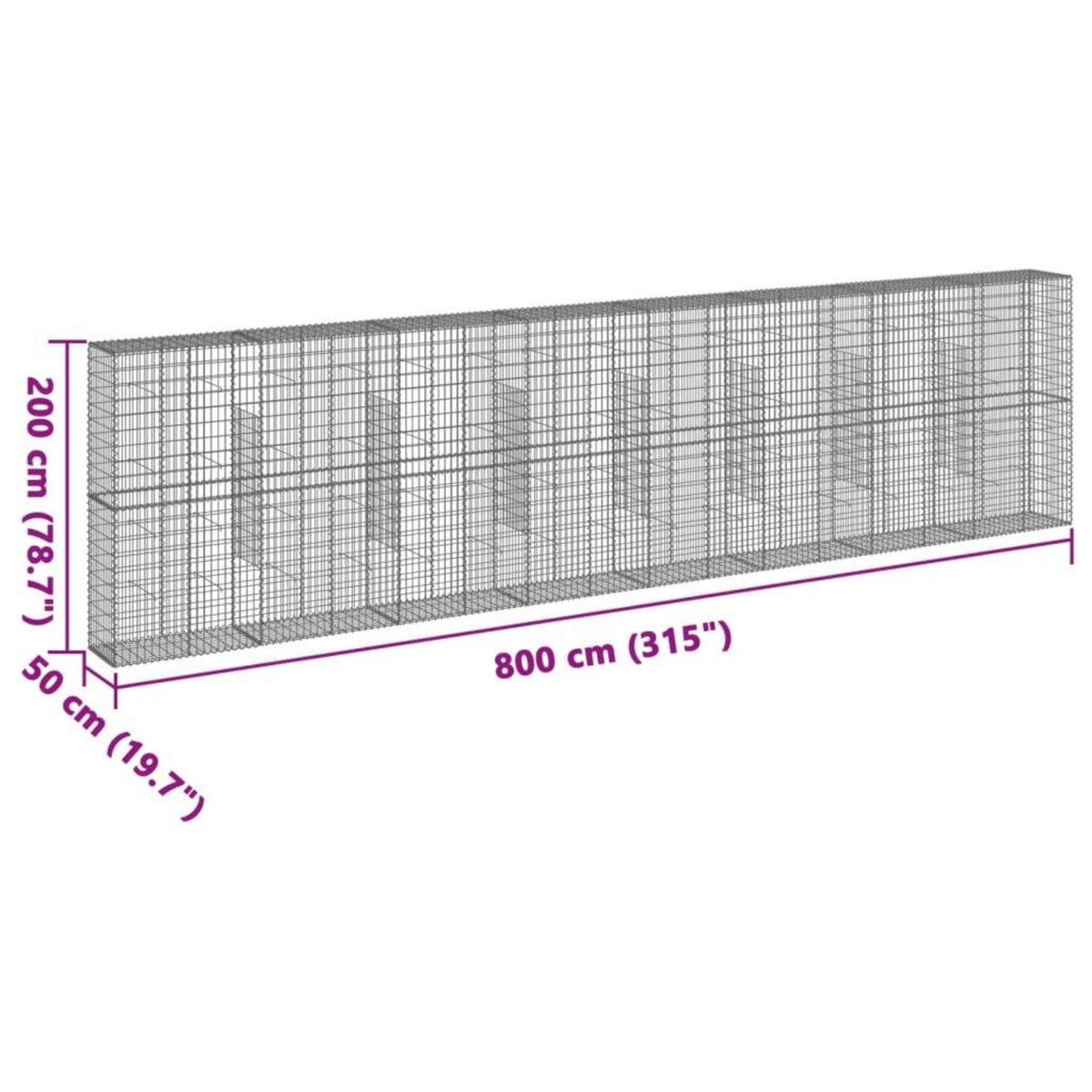 VIDAXL Panier gabion avec couvercle 800x50x200 cm fer galvanise