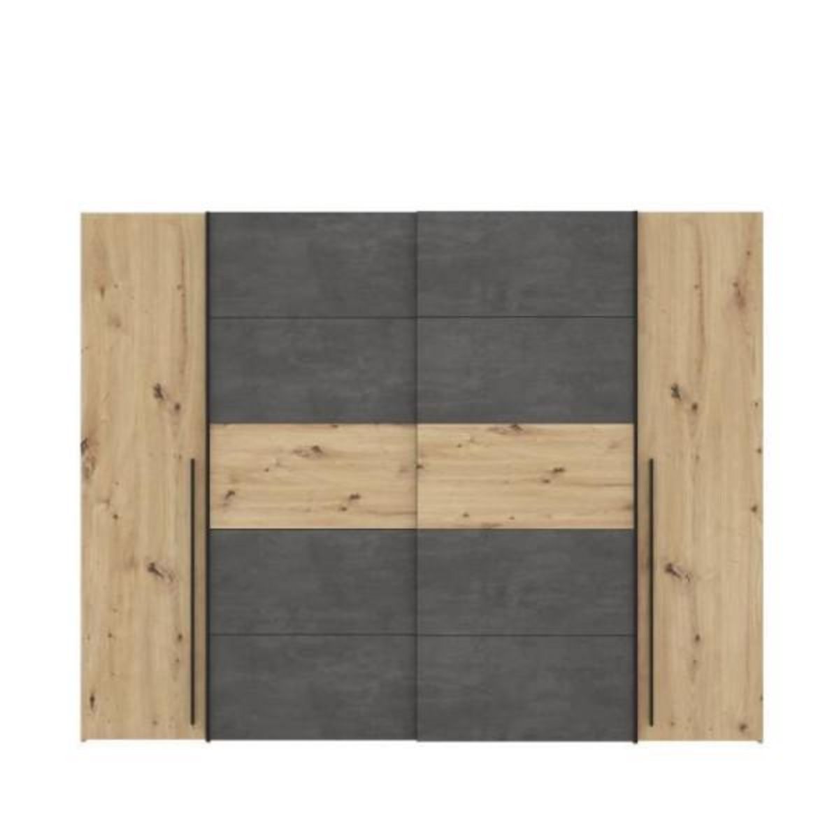 MARKET24 Armoire - Décor chene artisan et béton gris - 2 portes battantes + 2 portes coulissantes - L 270,3 x P 61,2 x H 210 cm - NARAG