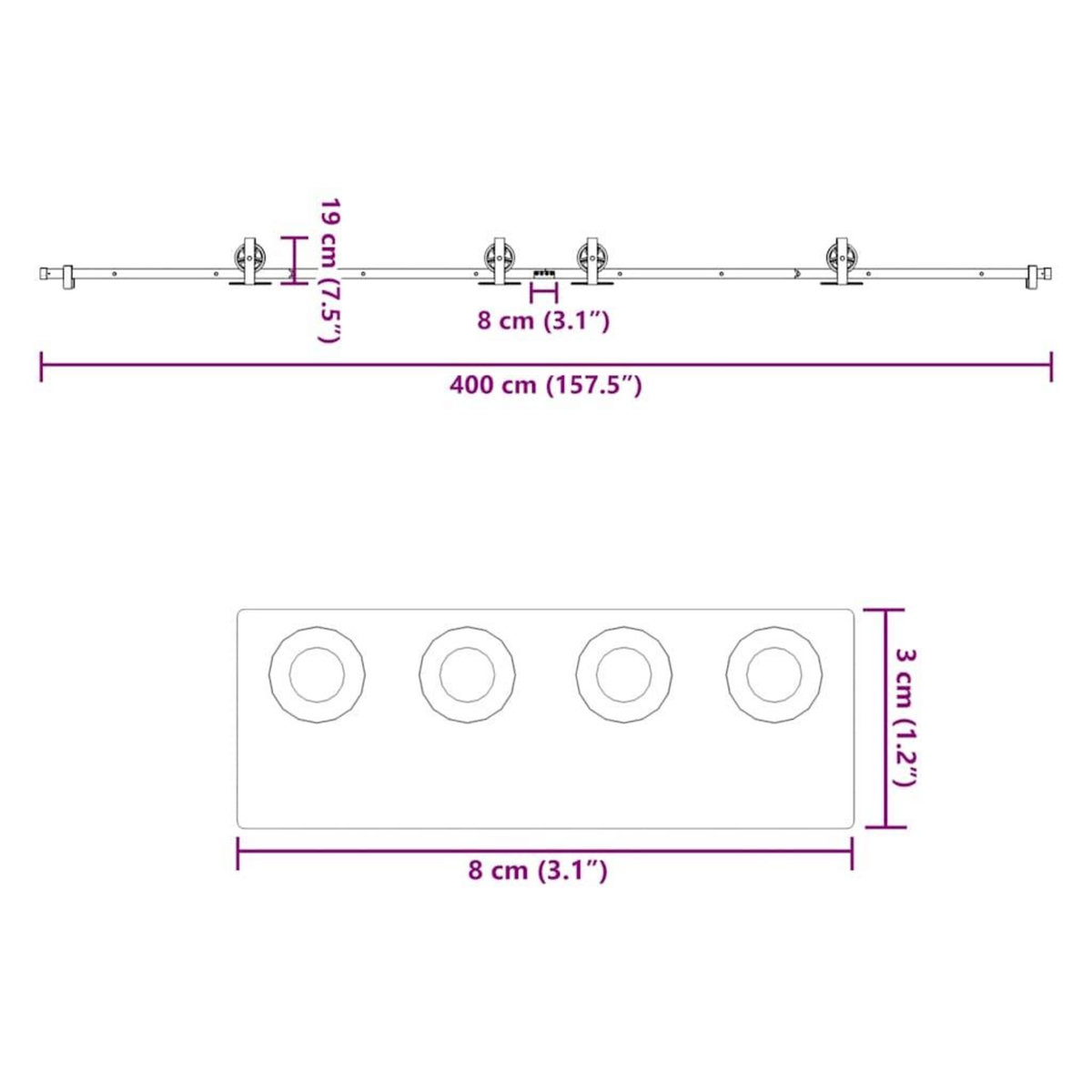 VIDAXL Kit de quincaillerie de porte coulissante 400 cm acier noir