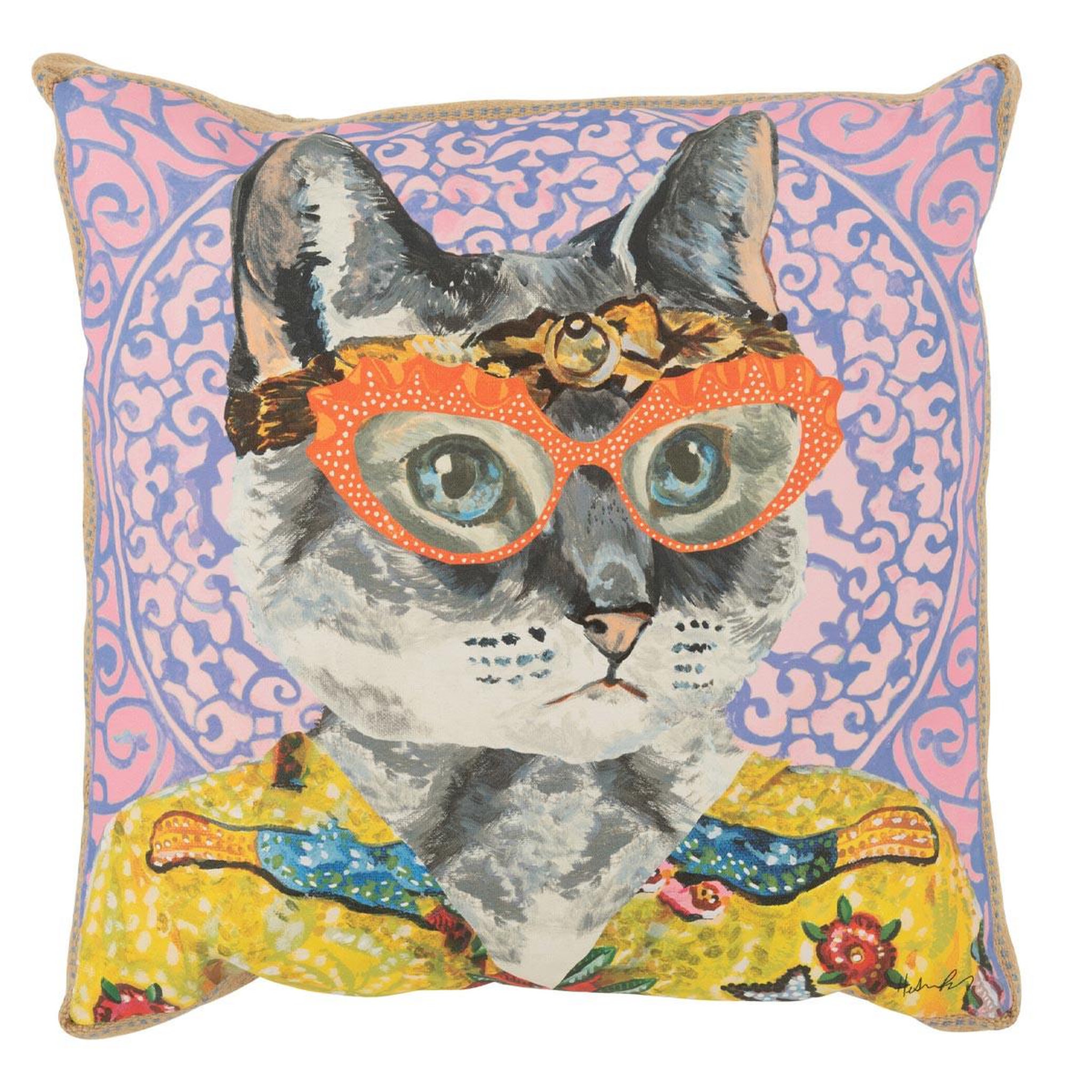 J-LINE Coussin déco chat  popart  50x50cm multicolore