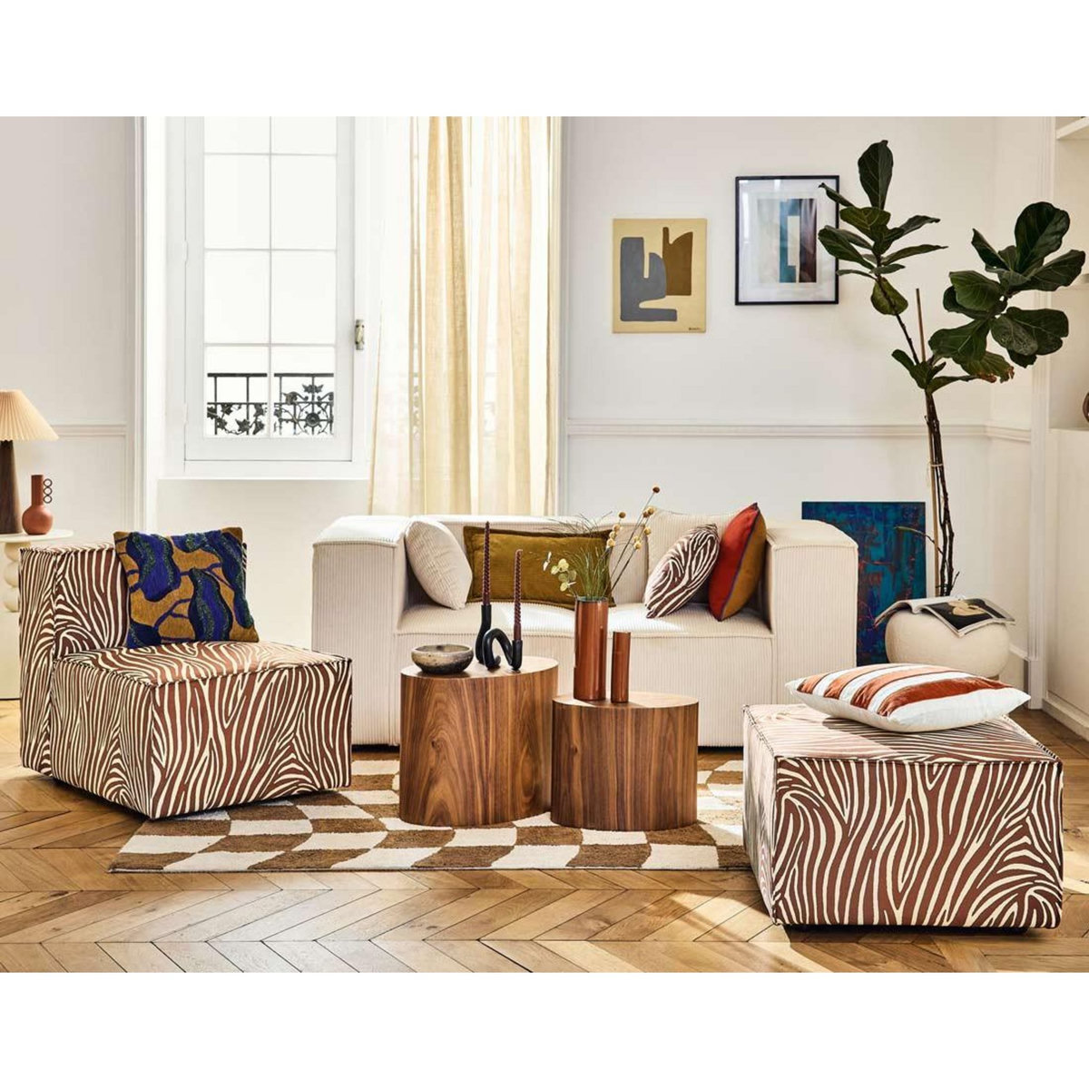 LISA DESIGN Arty - module d'assise sans accoudoirs zèbre en velours