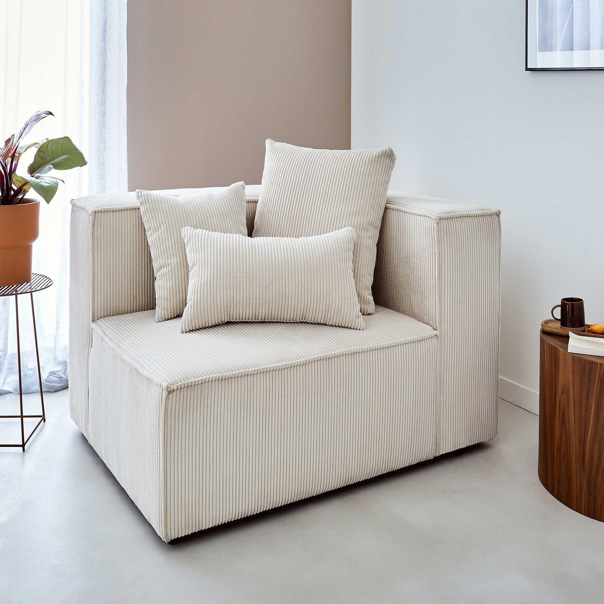 LISA DESIGN Colombine - module d'assise droit - en velours côtelé. Coloris disponibles : Beige, Noir