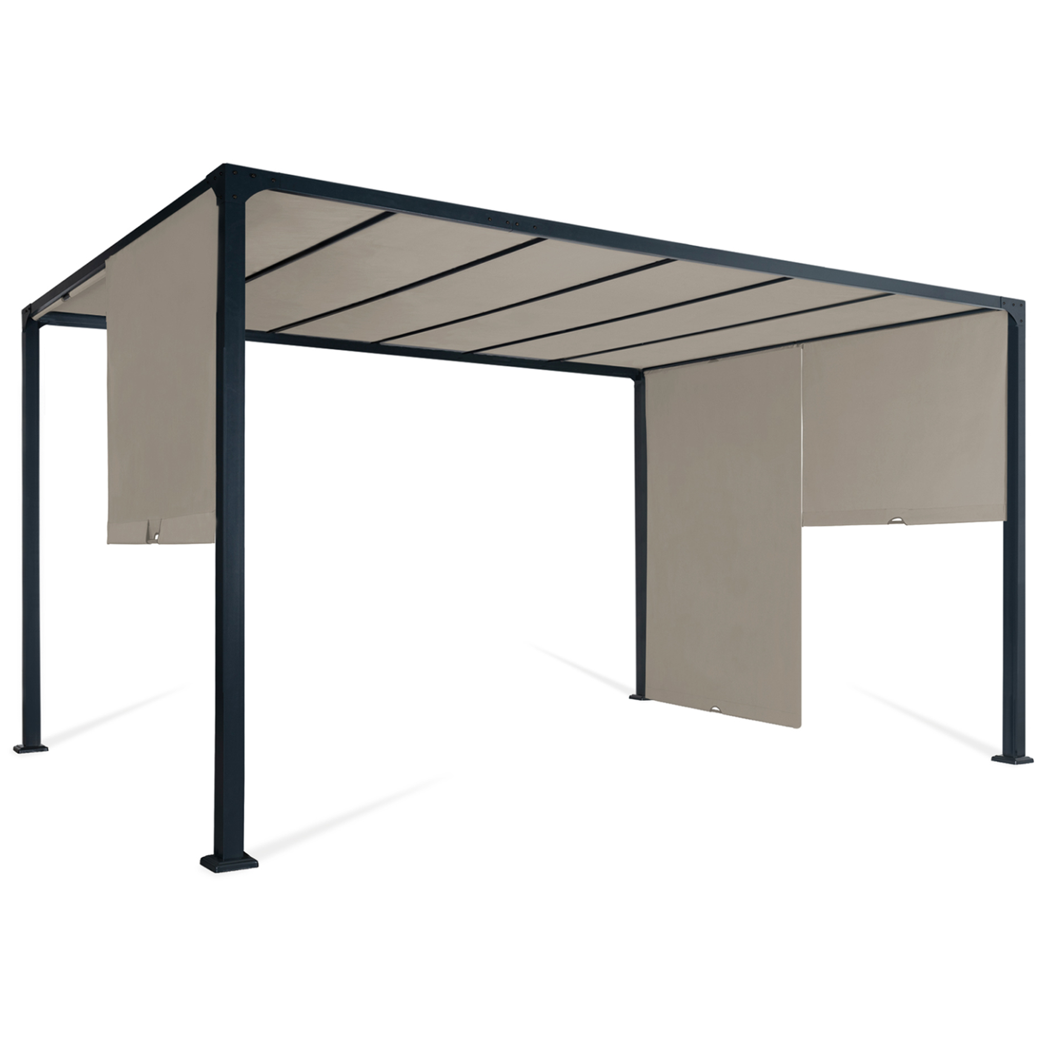 Voir la diapositive 3 : ID MARKET Pergola coulissante 2 pans 3x4 m belvédère de jardin toile taupe